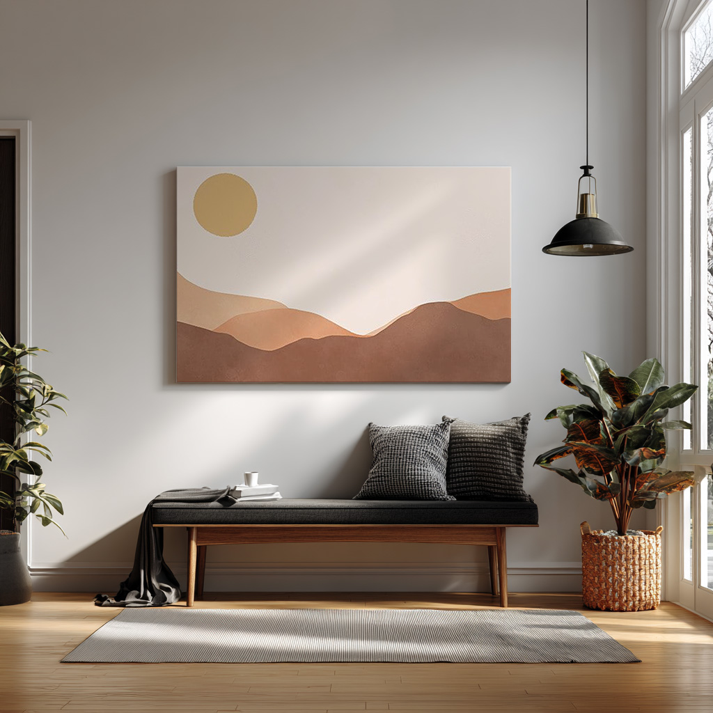 Boho Desert Landscape Art Print – Minimalist Earth Tone Wall Décor