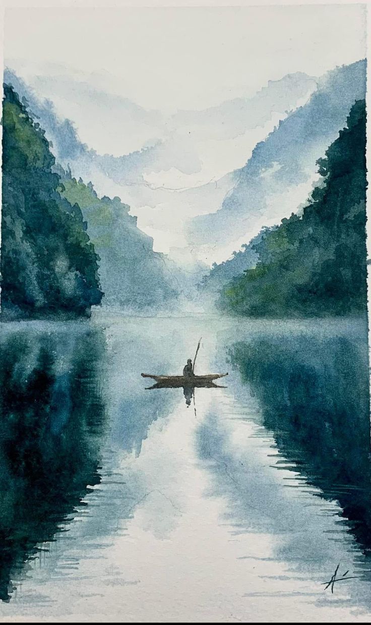 Misty Reflections – Tranquil Lake Kayaker Wall Art