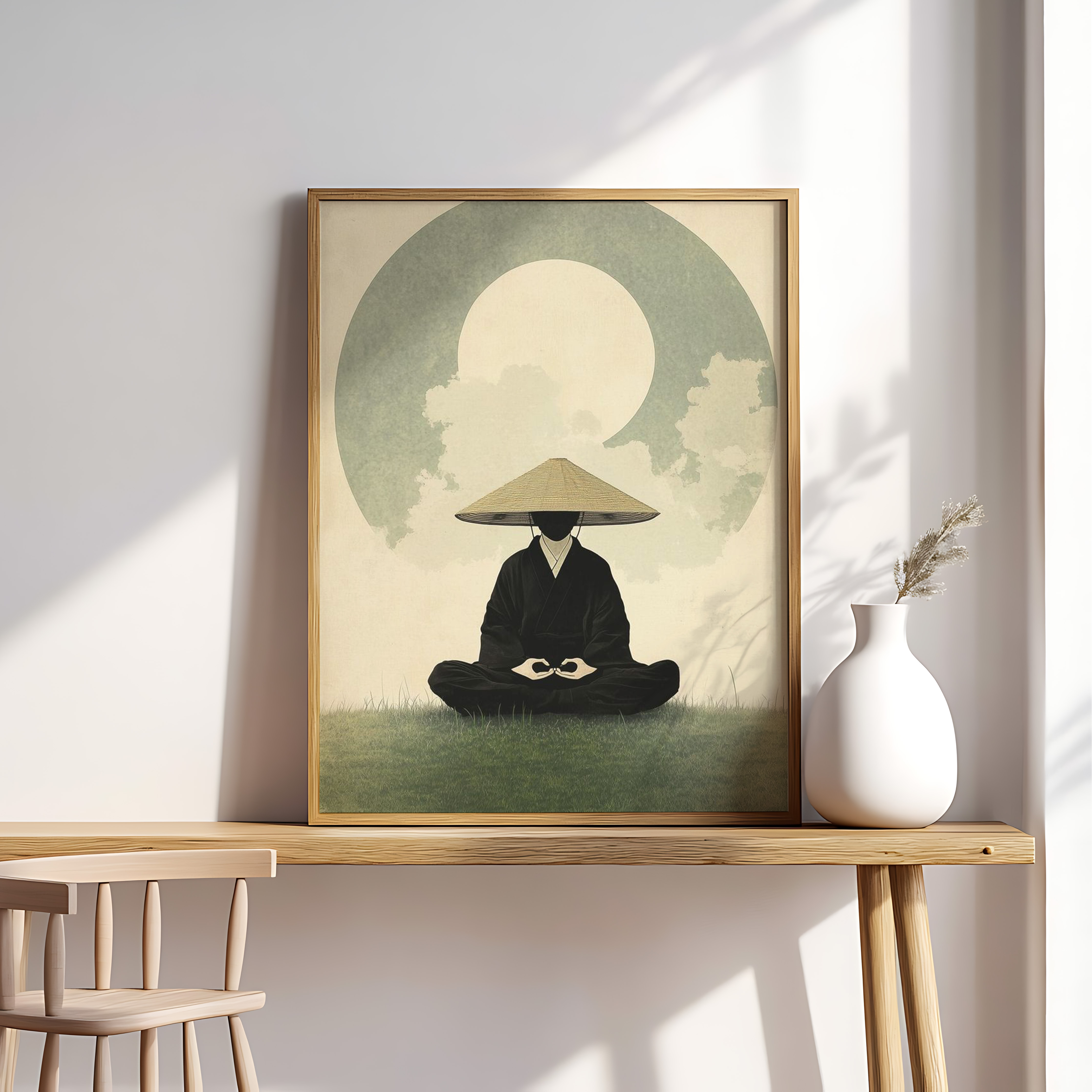 Zen Meditation Wall Art | Minimalist Monk in Meditation Artwork