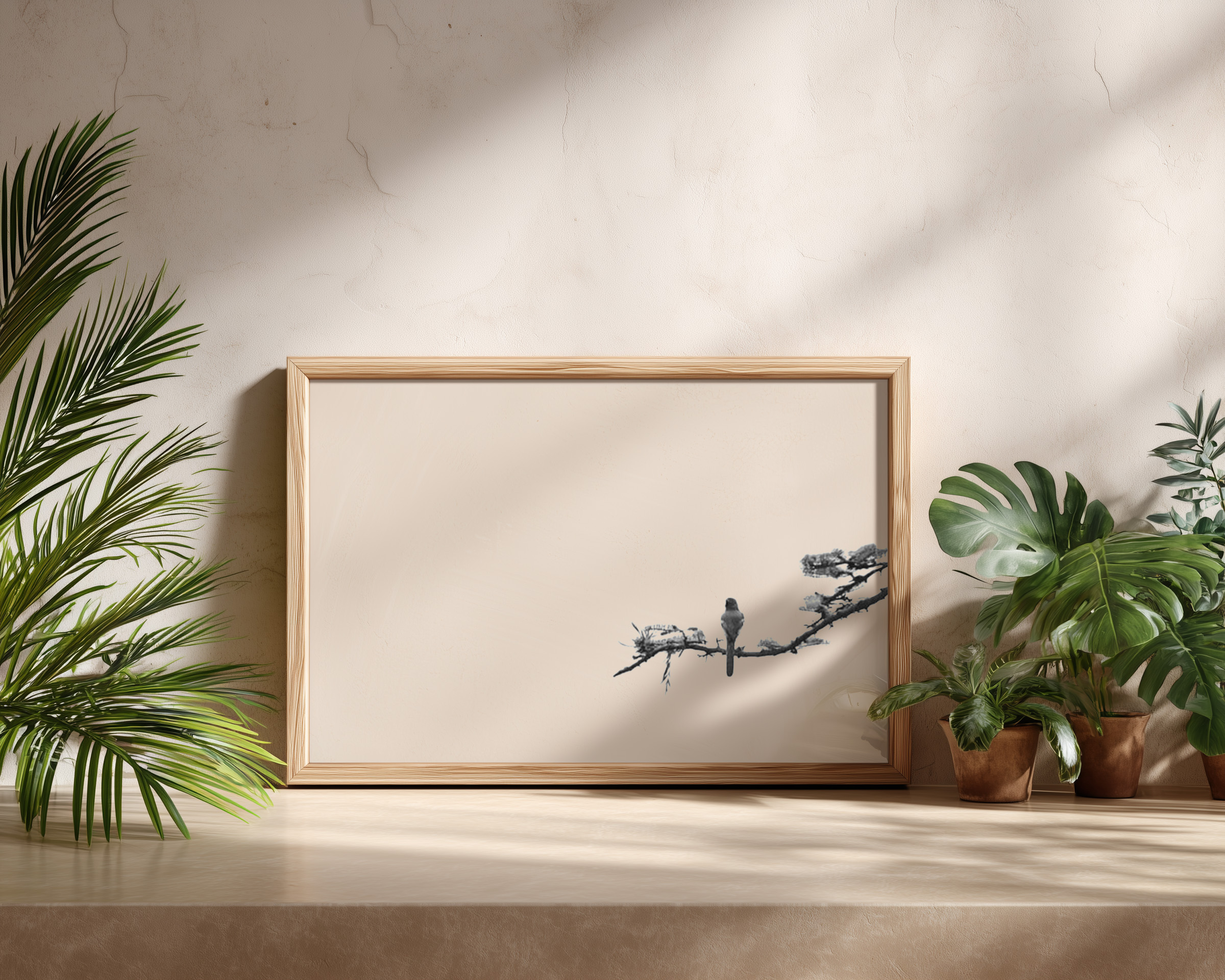 Silent Perch – Minimalist Black & White Bird Wall Art