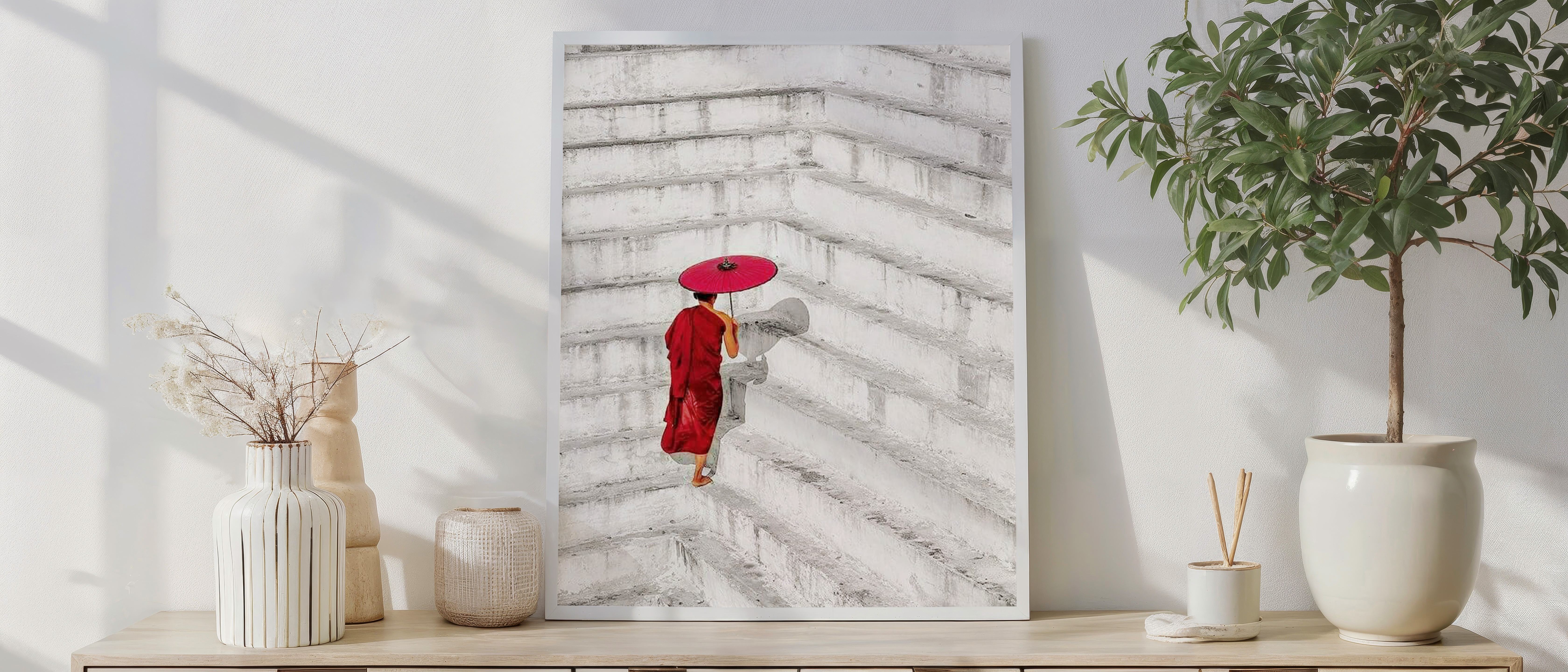 Minimal Monk Wall Art | Buddhist Meditation Staircase Photography