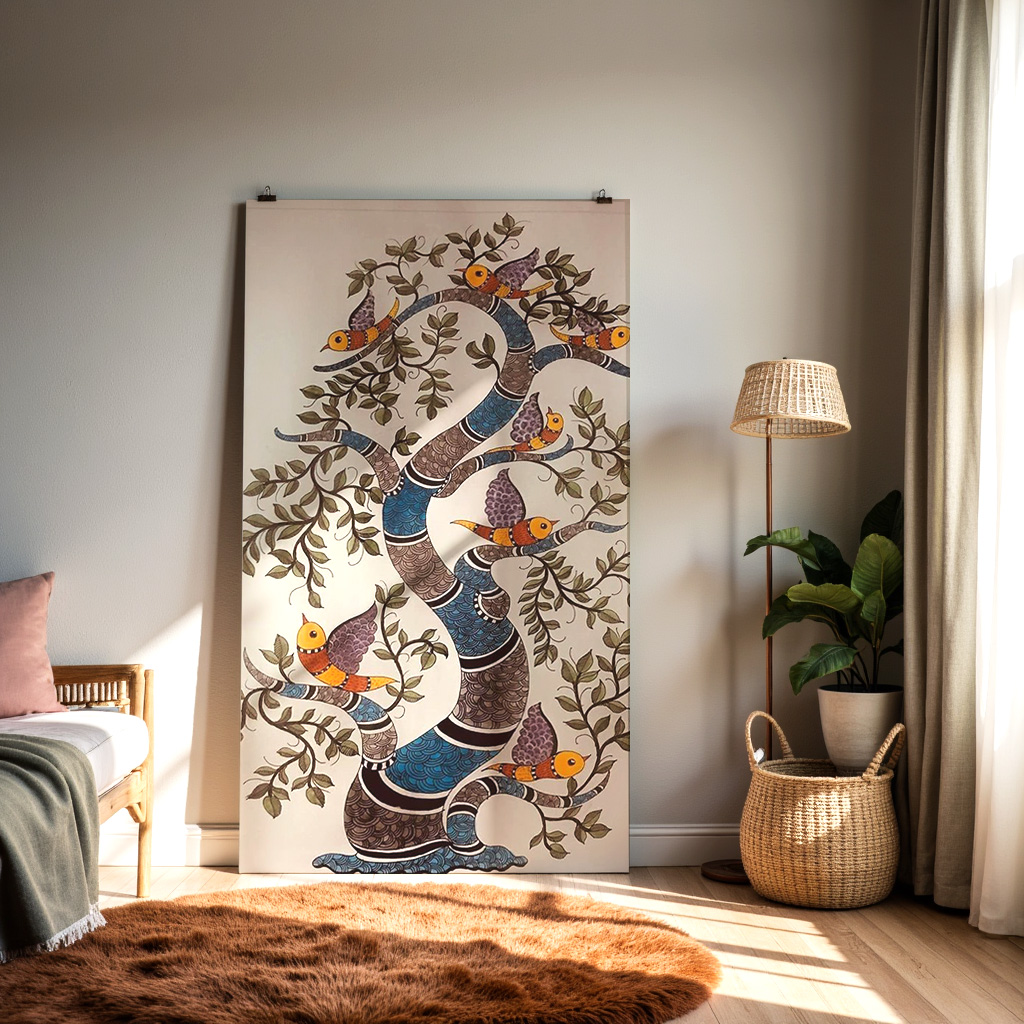 Intricate Folk Art Tree of Life with Birds – Traditional Hand-Painted Decor