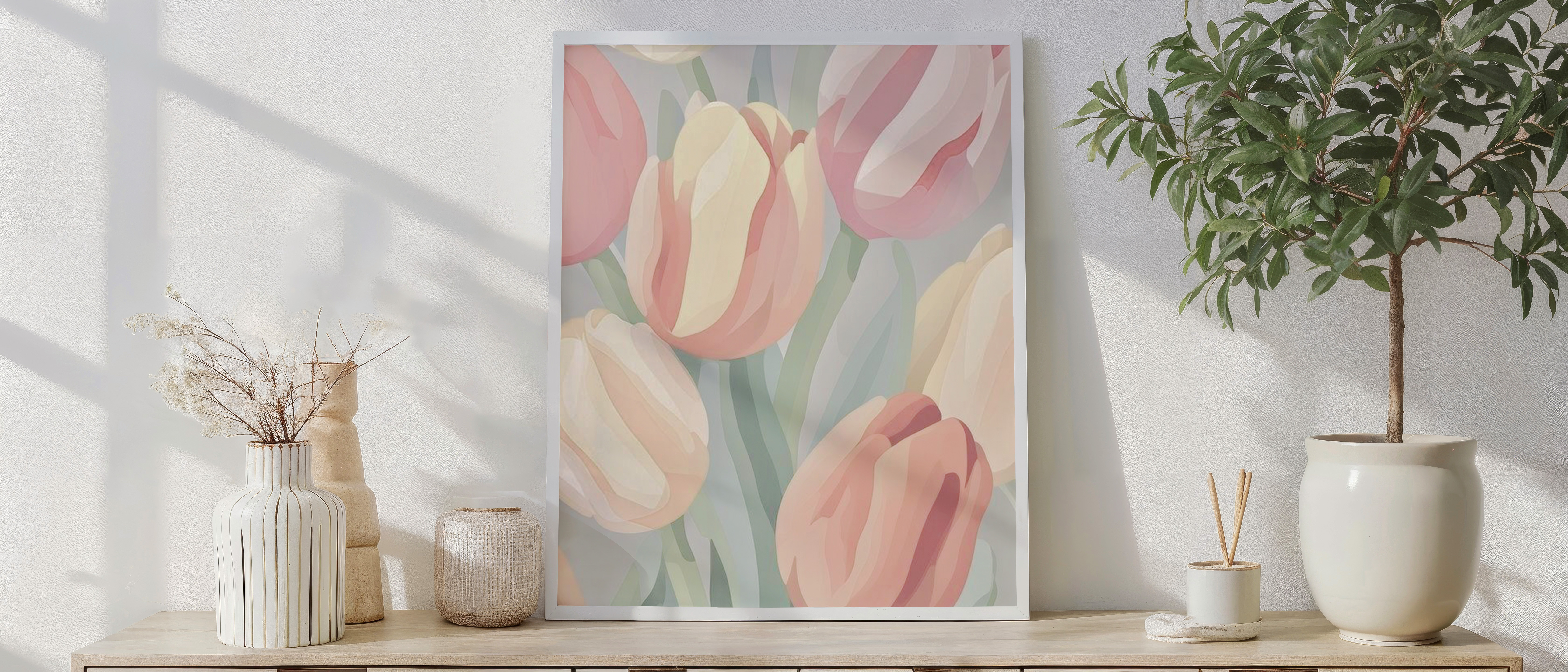 Pastel Tulip Background – Soft Floral Wallpaper, Watercolor Tulip Illustration Print