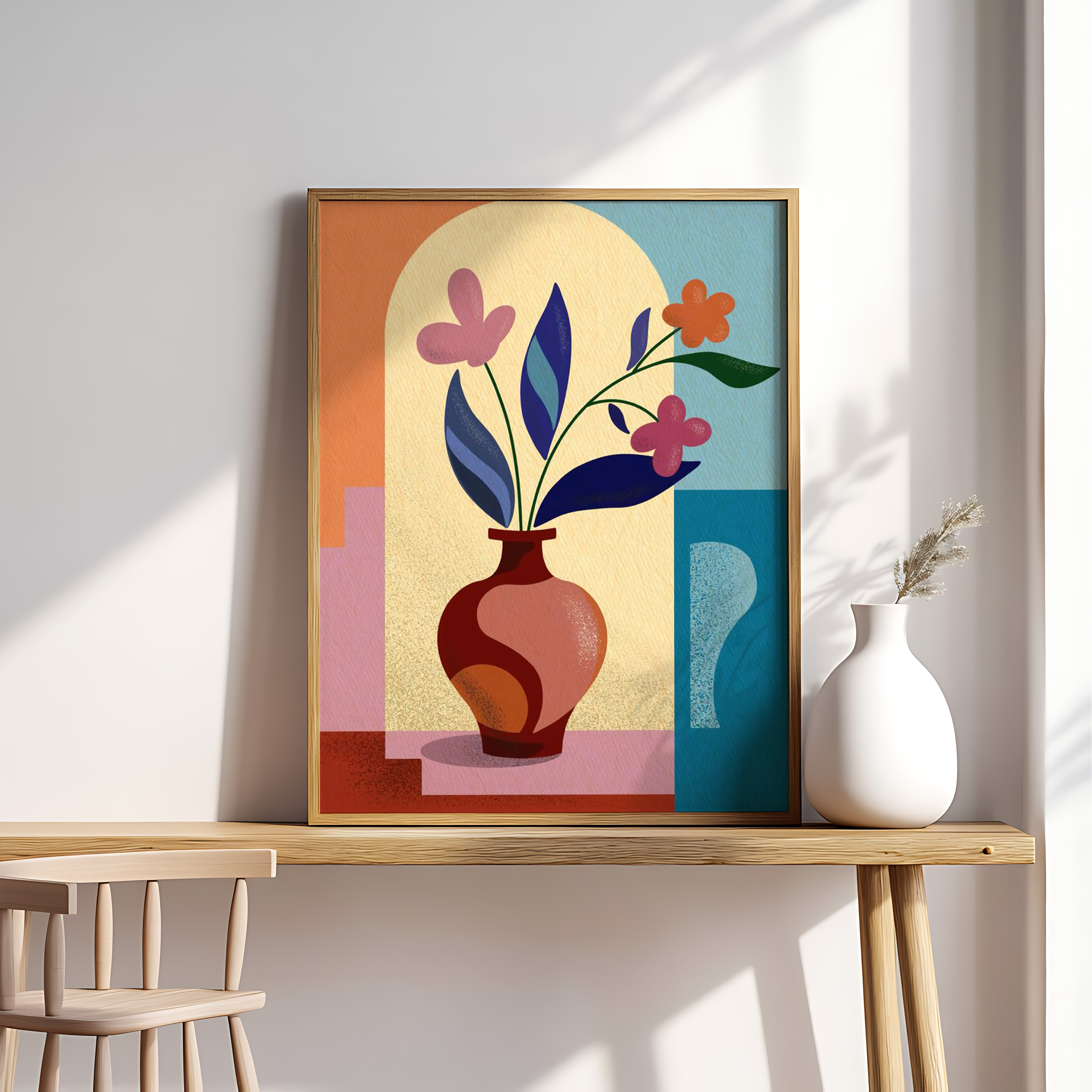 Abstract Floral Vase Wall Art – Modern Geometric Colorful Design