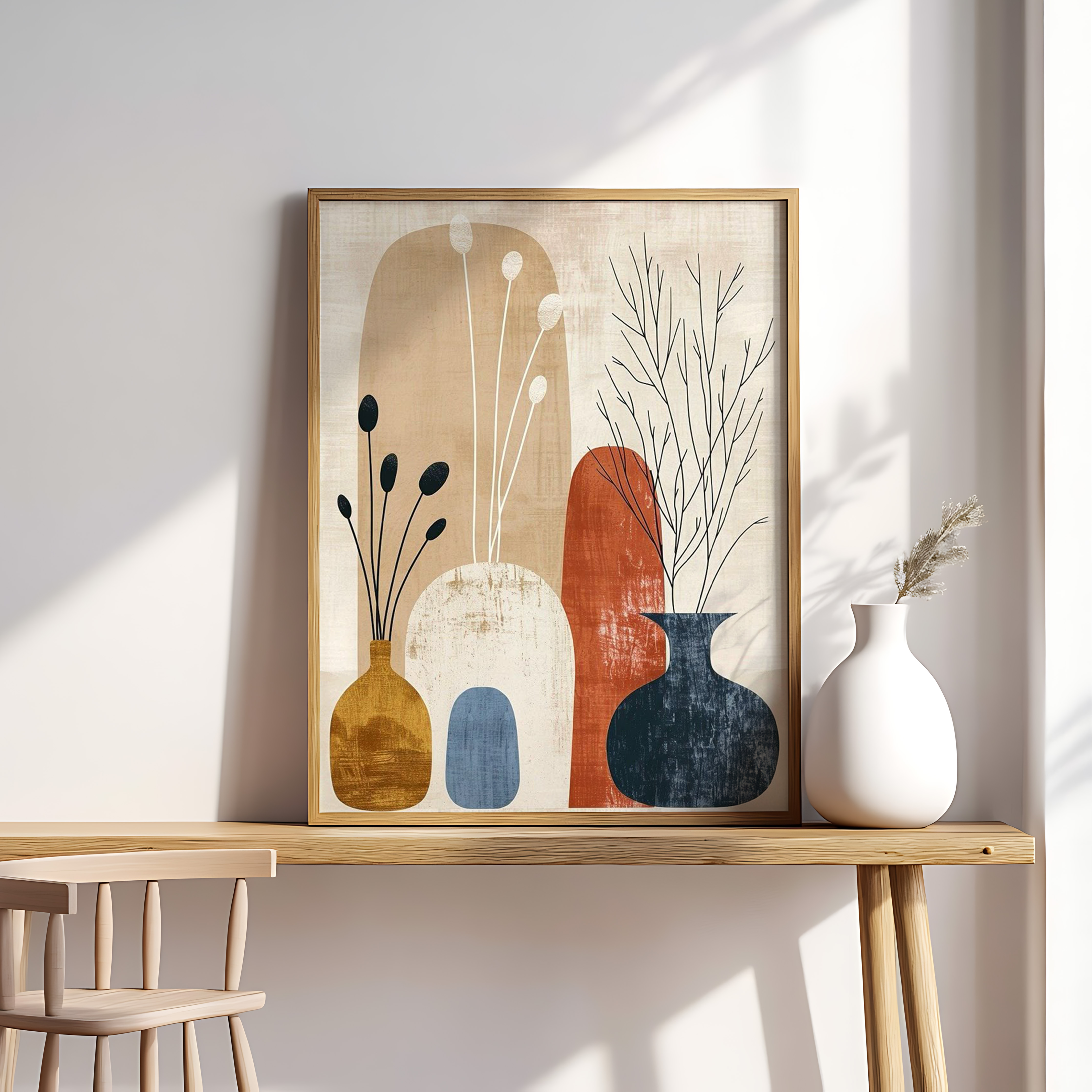 Modern Boho Vase Art Print – Abstract Botanical Wall Décor 
