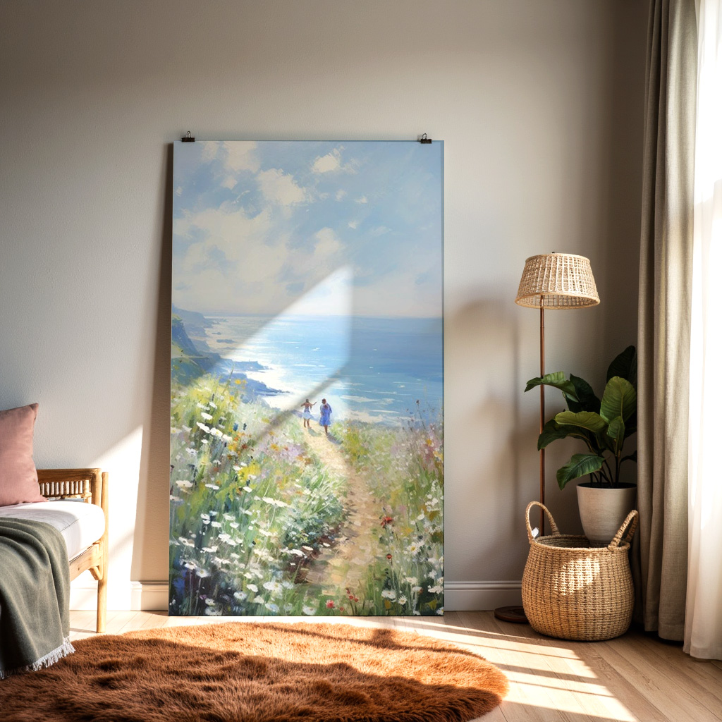 Coastal Bloom – Sunlit Cliffside Path Wall Art