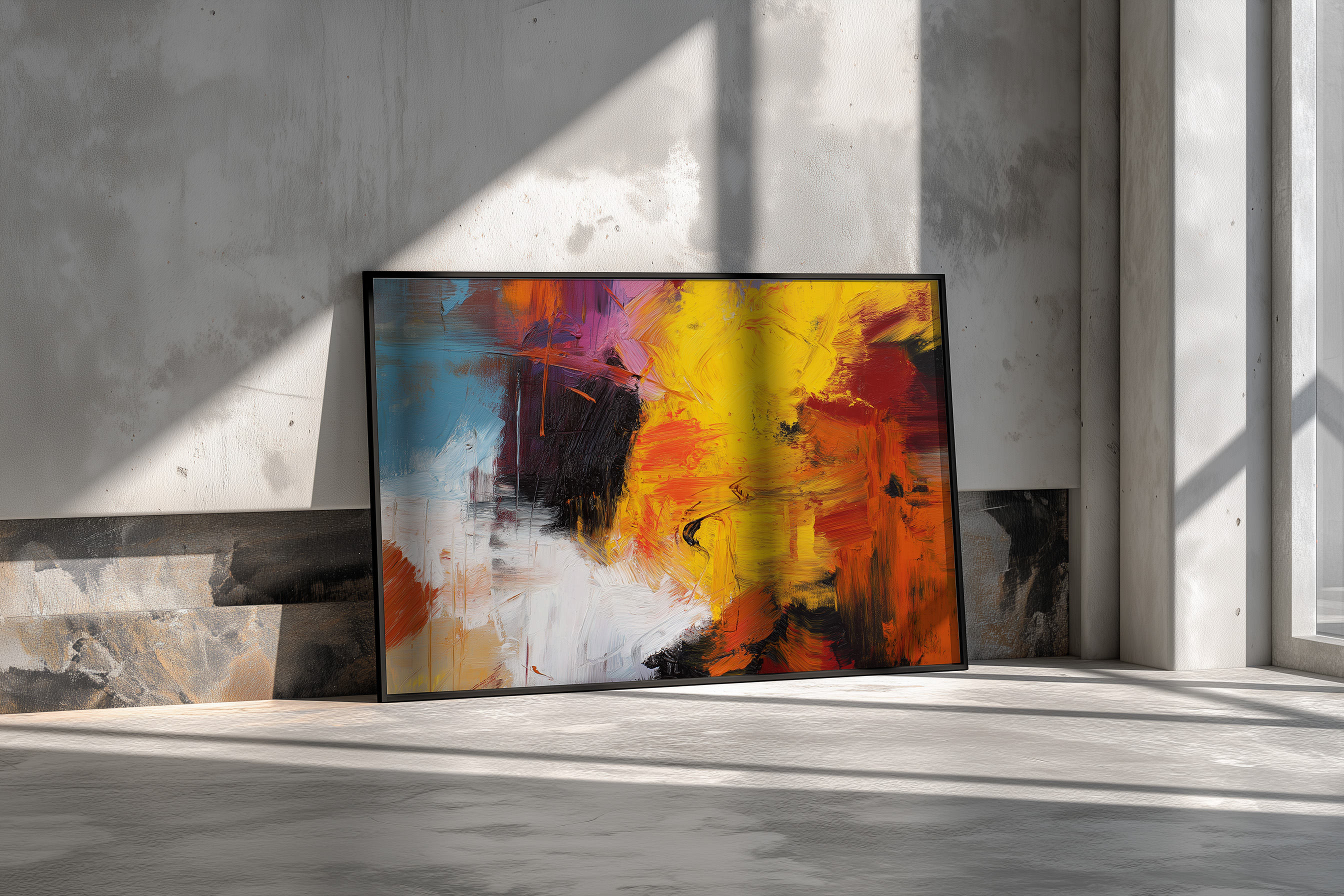 Bold Abstract Expression Painting – Yellow & Red Textures