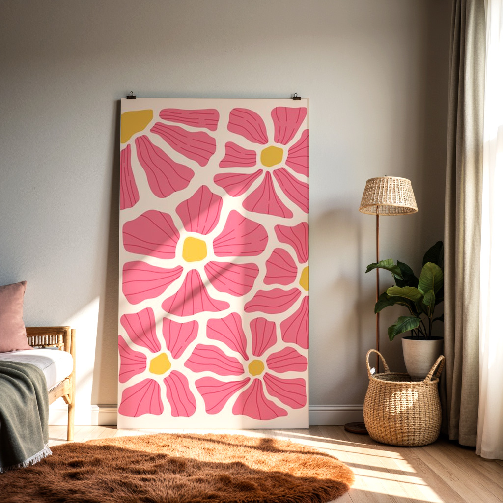 Pink Floral Abstract Art Print – Modern Botanical Wall Decor