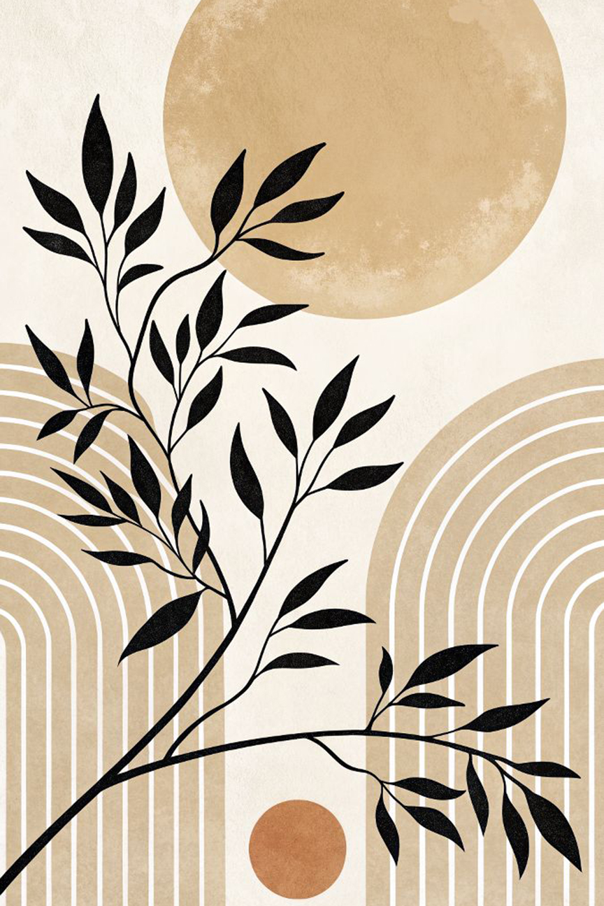 Boho Abstract Botanical Art Print – Minimalist Earth Tone Wall Décor