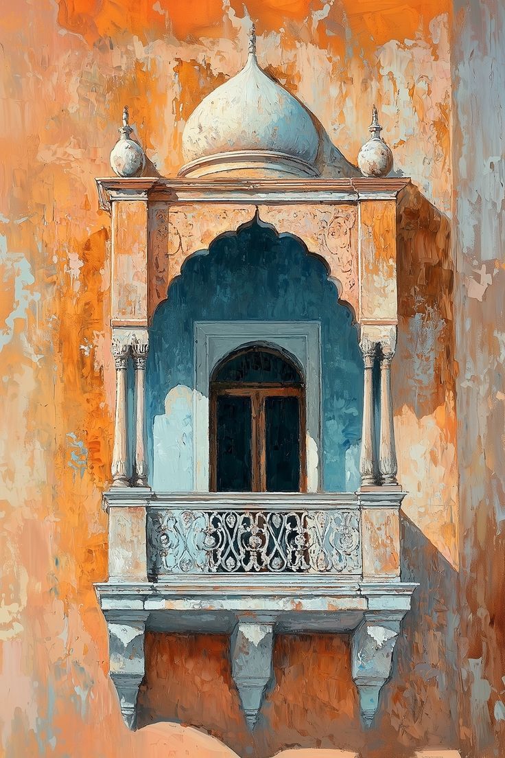 Heritage Haveli Jharokha Wall Art | Traditional Indian Architecture Painting