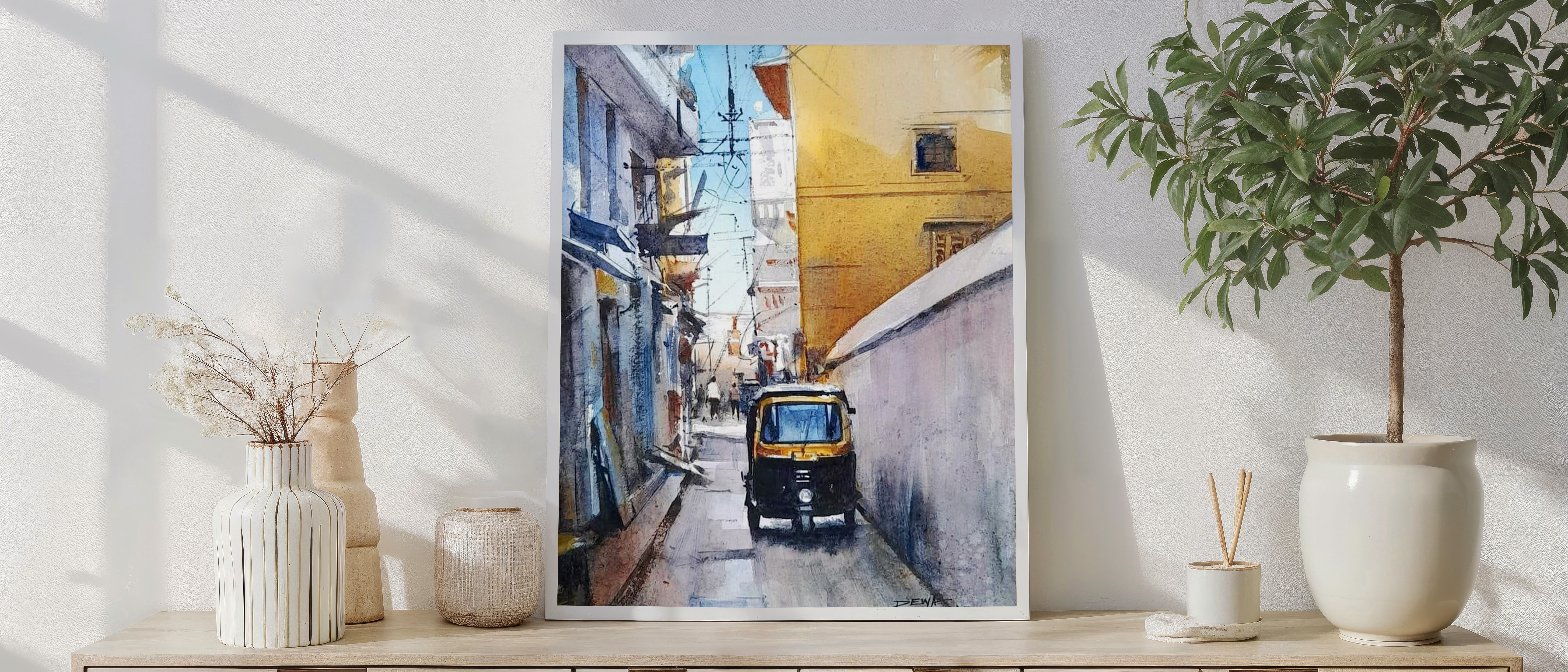 Indian Street Wall Art | Auto Rickshaw Cityscape Painting