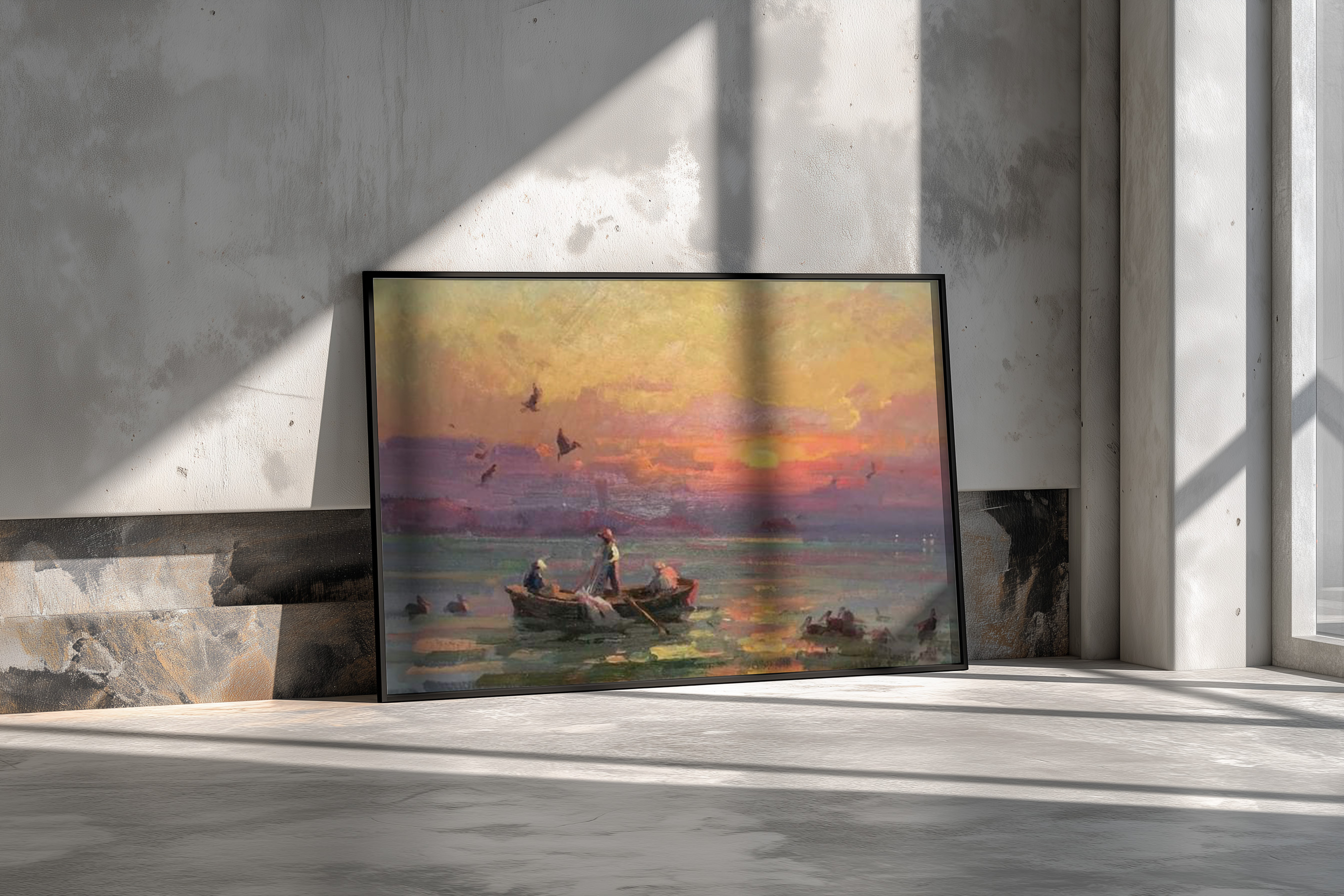 Golden Horizon – Serene Sunset Fishermen Painting