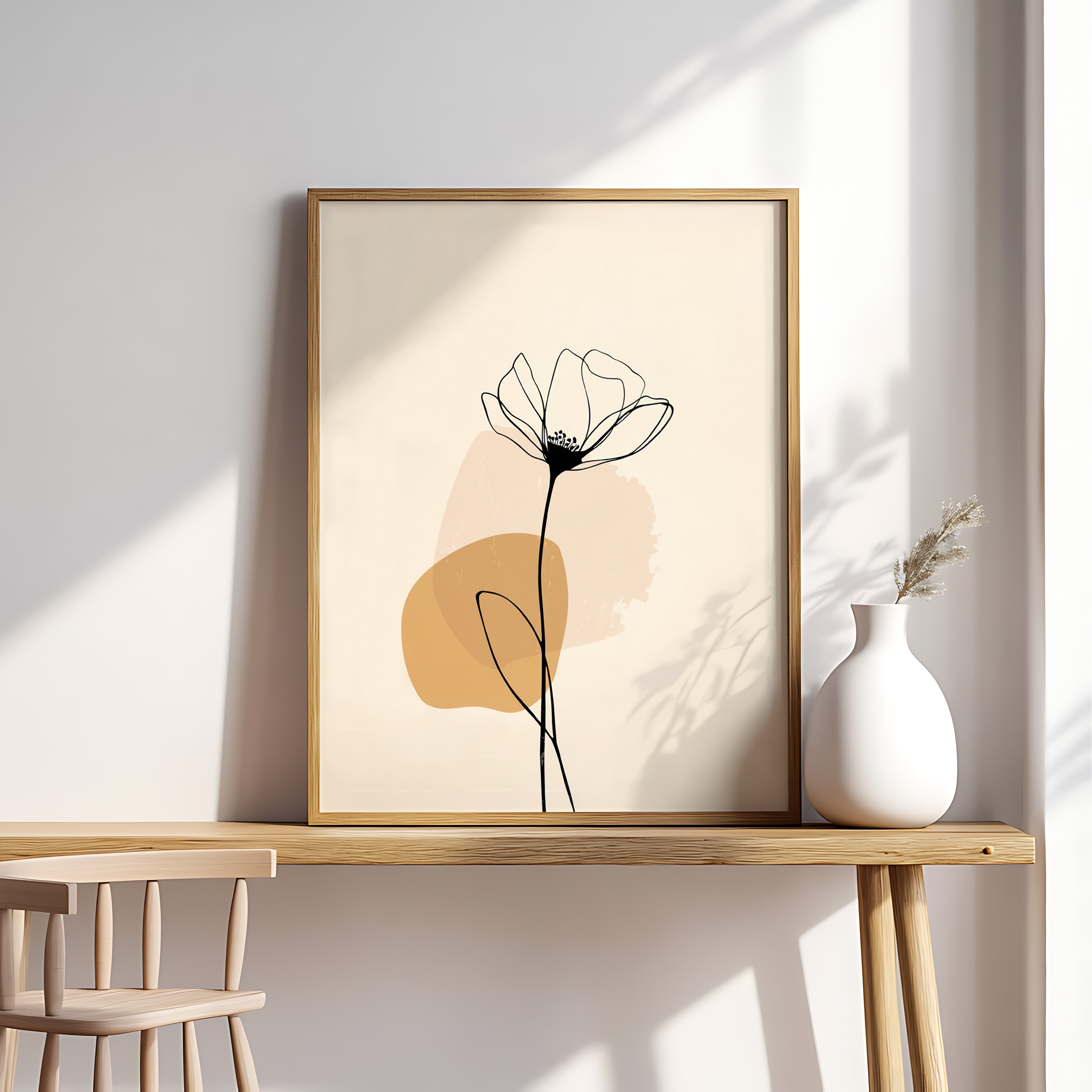 Minimalist Single Flower Line Art Print – Modern Abstract Botanical Décor