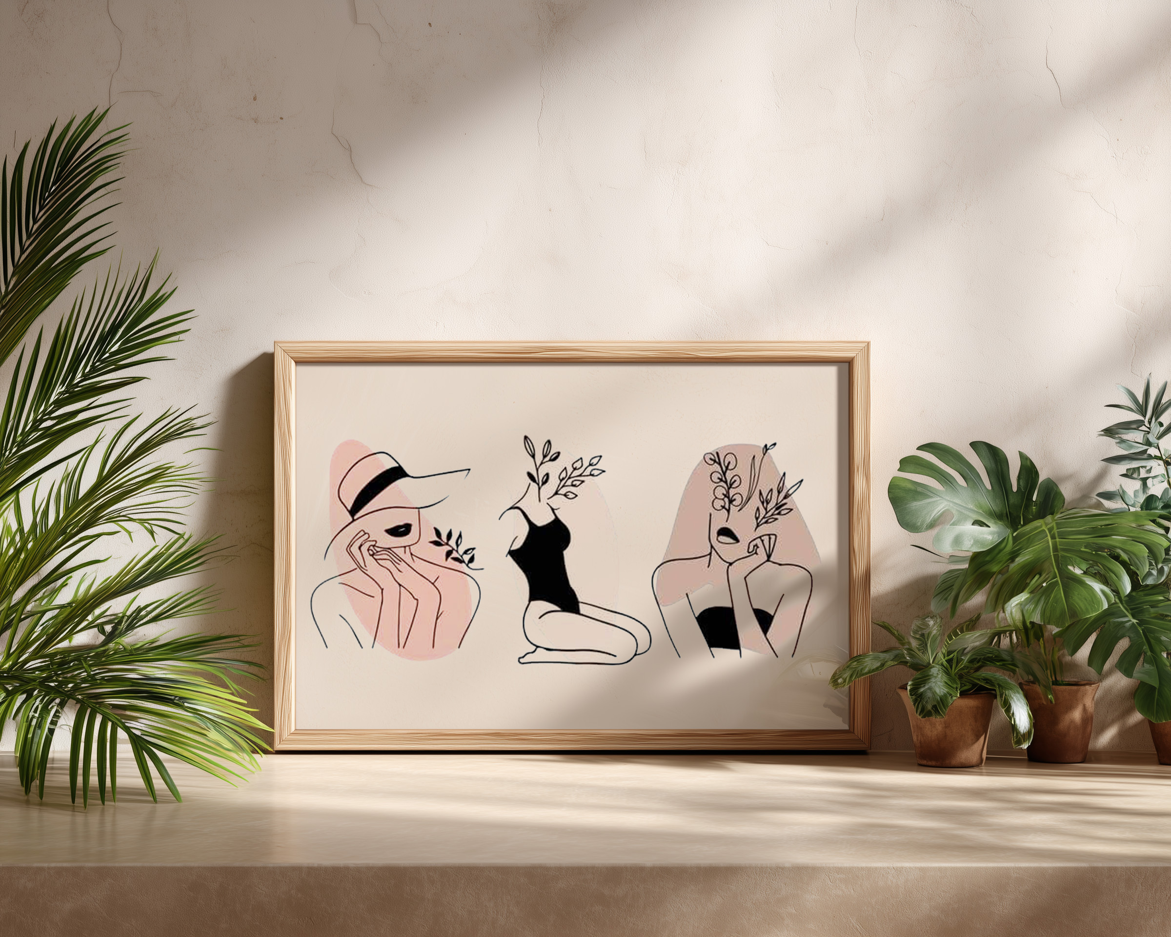 Modern Minimalist Women Line Art – Botanical Abstract Print Set