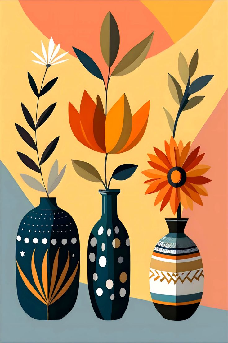 Modern Floral Vase Art Print – Colorful Boho Wall Décor