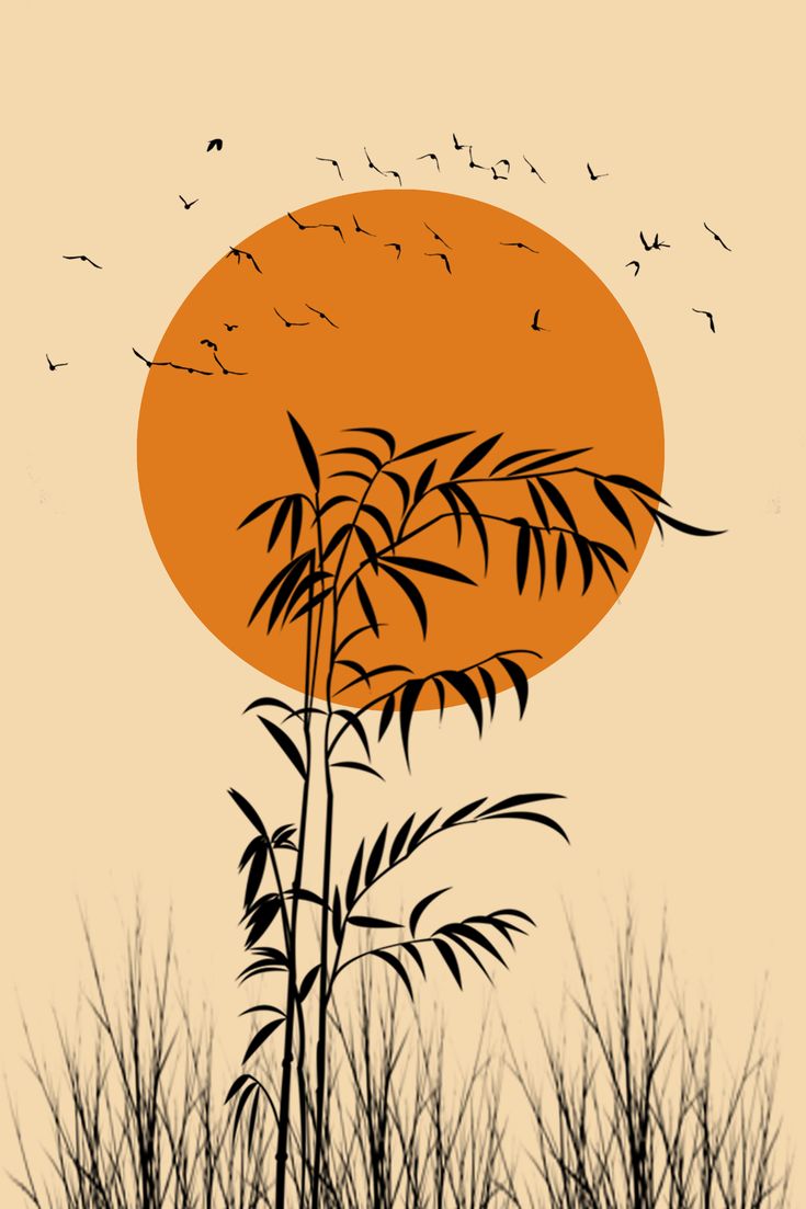 Minimalist Bamboo Sunset Wall Art – Modern Asian-Inspired Print