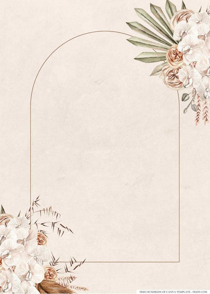 Boho Floral Arch Frame Printable – Neutral Botanical Wedding Invitation Template