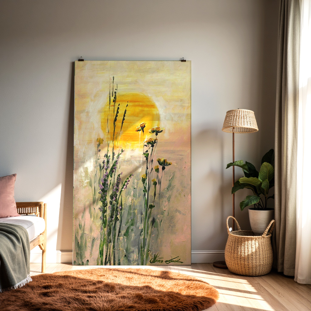 Golden Dawn Wildflowers – Serene Sunrise Floral Wall Art