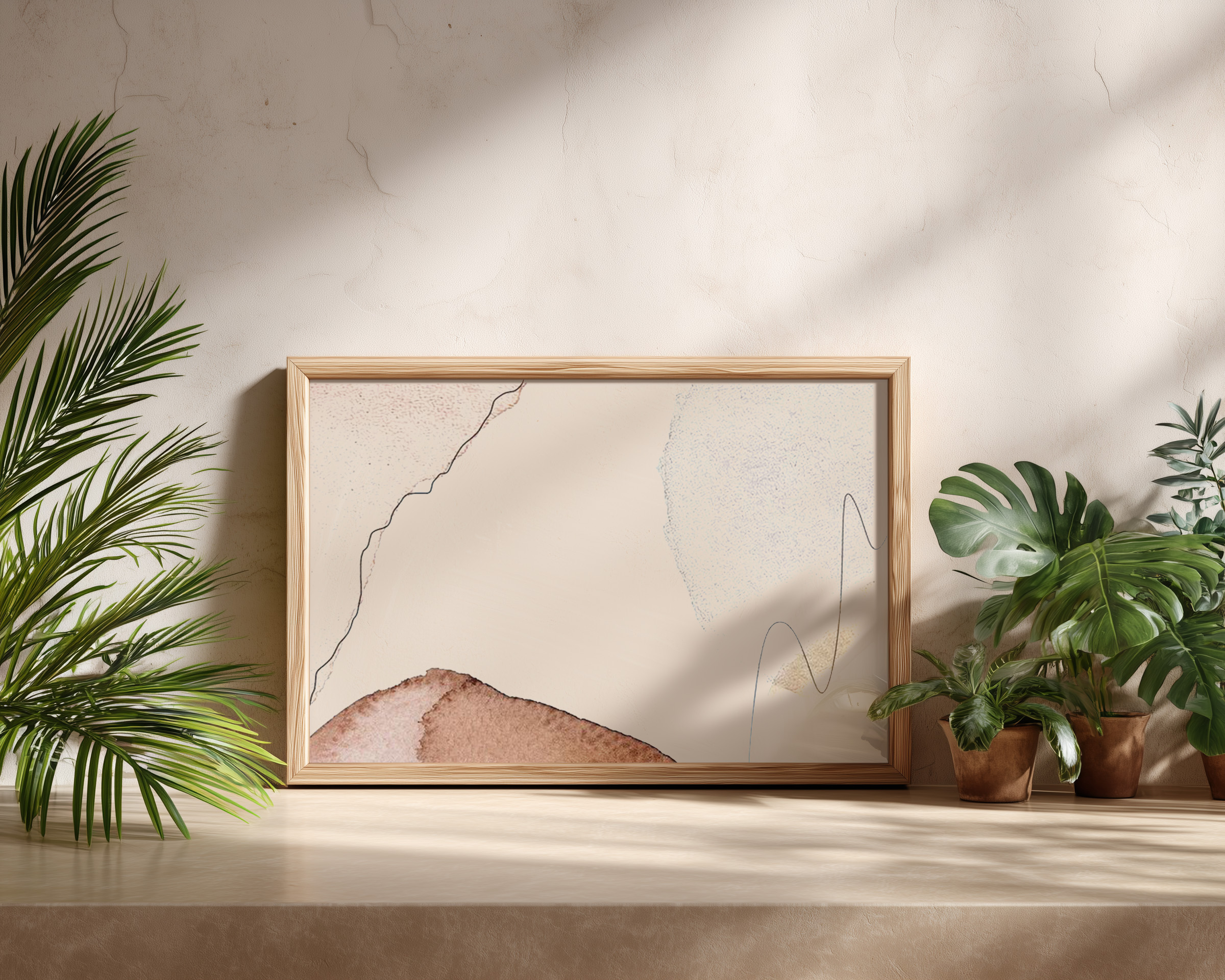 Neutral Abstract Printable Wall Art | Minimalist Watercolor Shapes | Beige & Brown Modern Decor