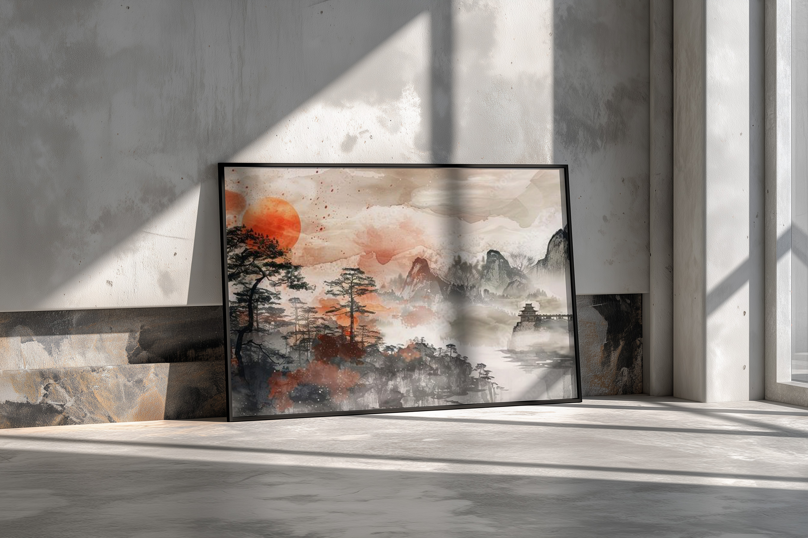 Crimson Mist – Oriental Mountain & Sunrise Wall Art