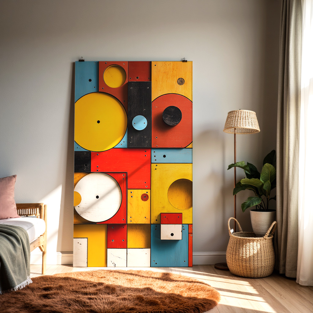 Modern Geometric Wall Art – Bold Bauhaus-Inspired Abstract Shapes in Red, Yellow & Blue