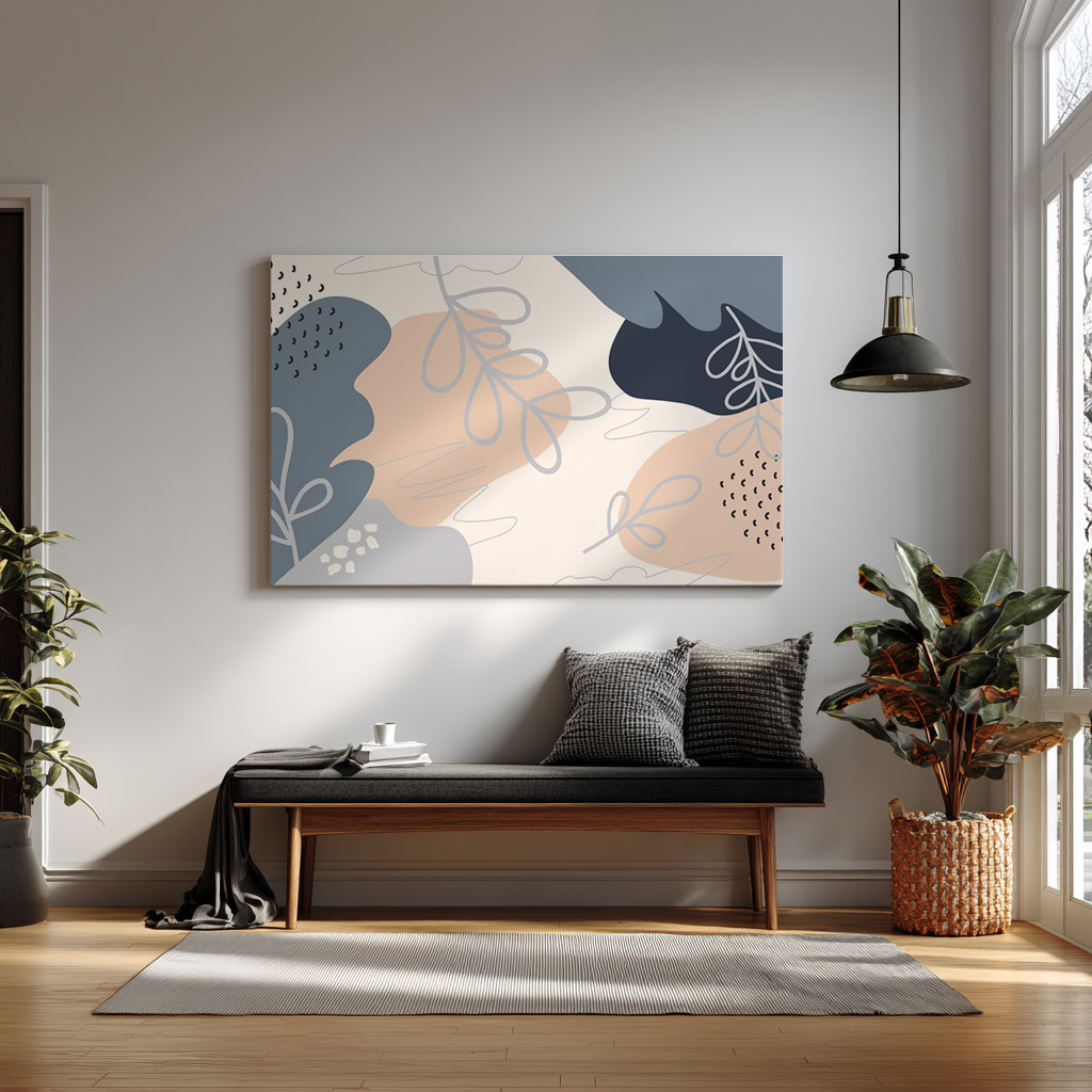 Modern Abstract Botanical Wall Art Print – Neutral Minimalist Leaves & Shapes | Scandinavian Decor