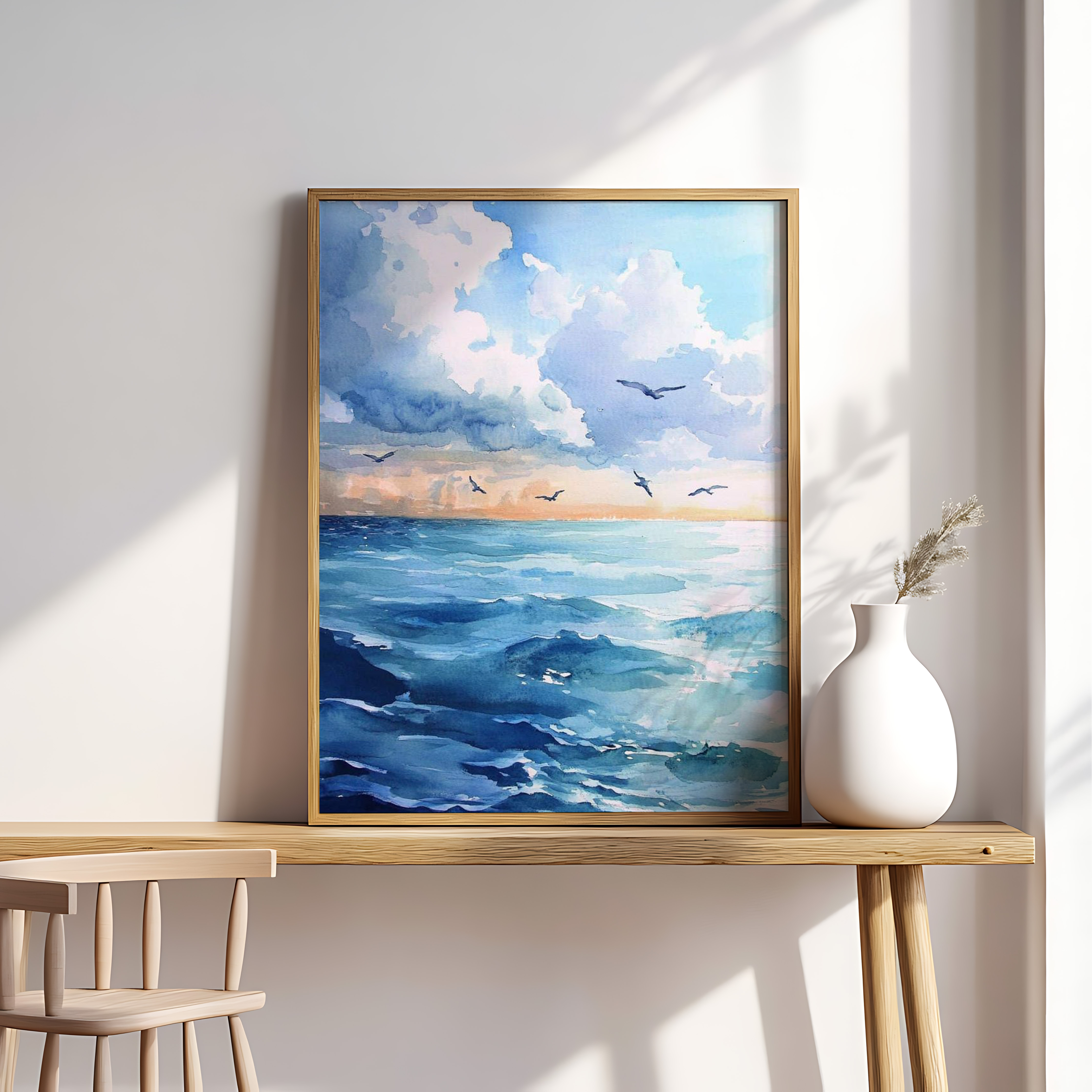 Endless Horizon – Serene Ocean Watercolor Wall Art