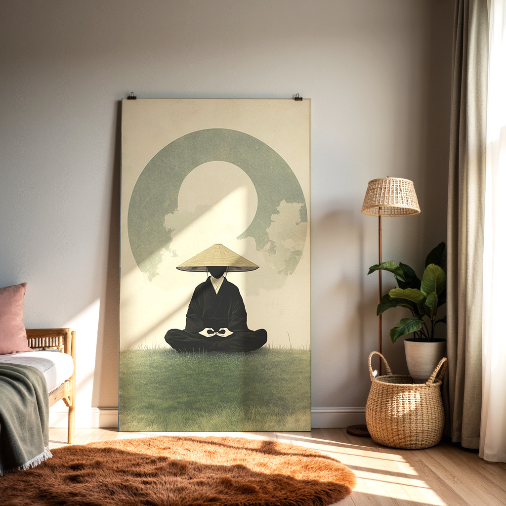 Zen Meditation Wall Art | Minimalist Monk in Meditation Artwork