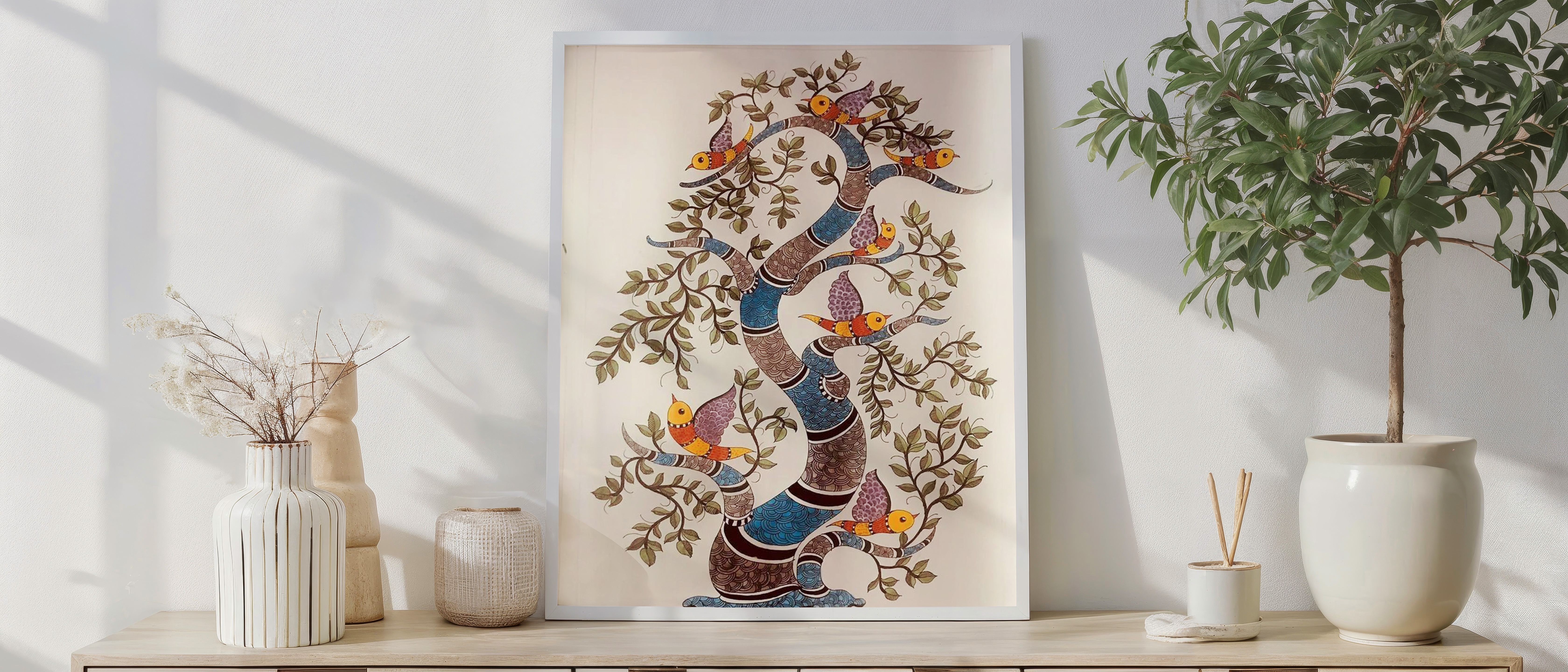 Intricate Folk Art Tree of Life with Birds – Traditional Hand-Painted Decor