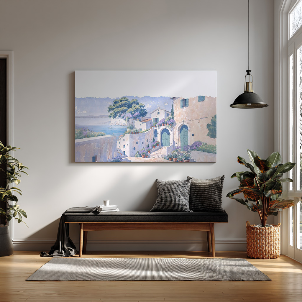 Mediterranean Serenity – Coastal Village Canvas Wall Art