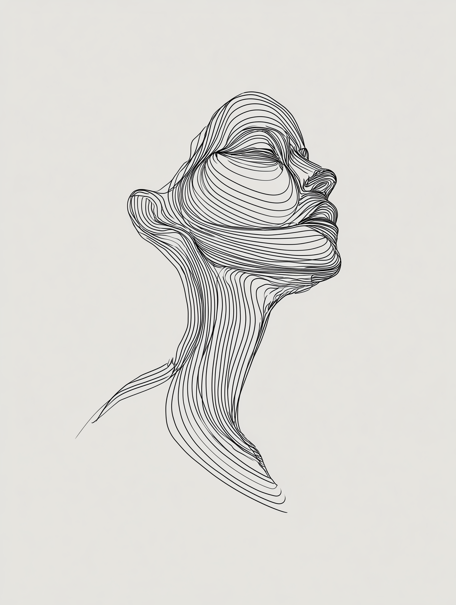 Abstract One-Line Portrait – Modern Minimalist Continuous Line Art Print