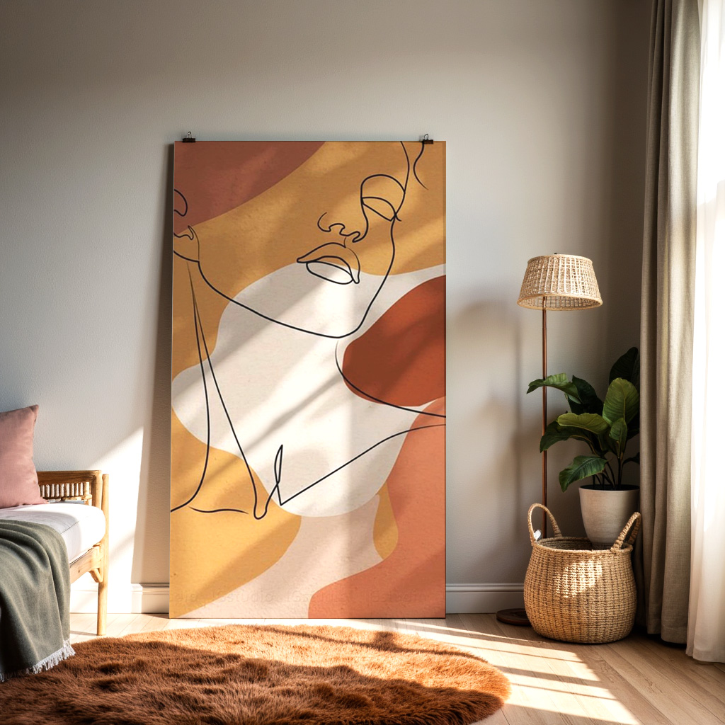 Minimal Abstract Line Art Portrait – Modern One-Line Face Drawing Wall Art