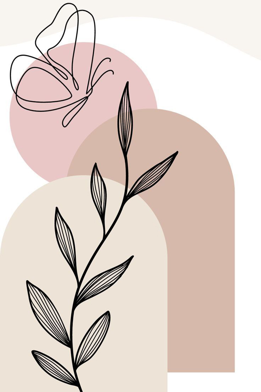Minimal Botanical Wall Art – Butterfly and Leaf Line Design