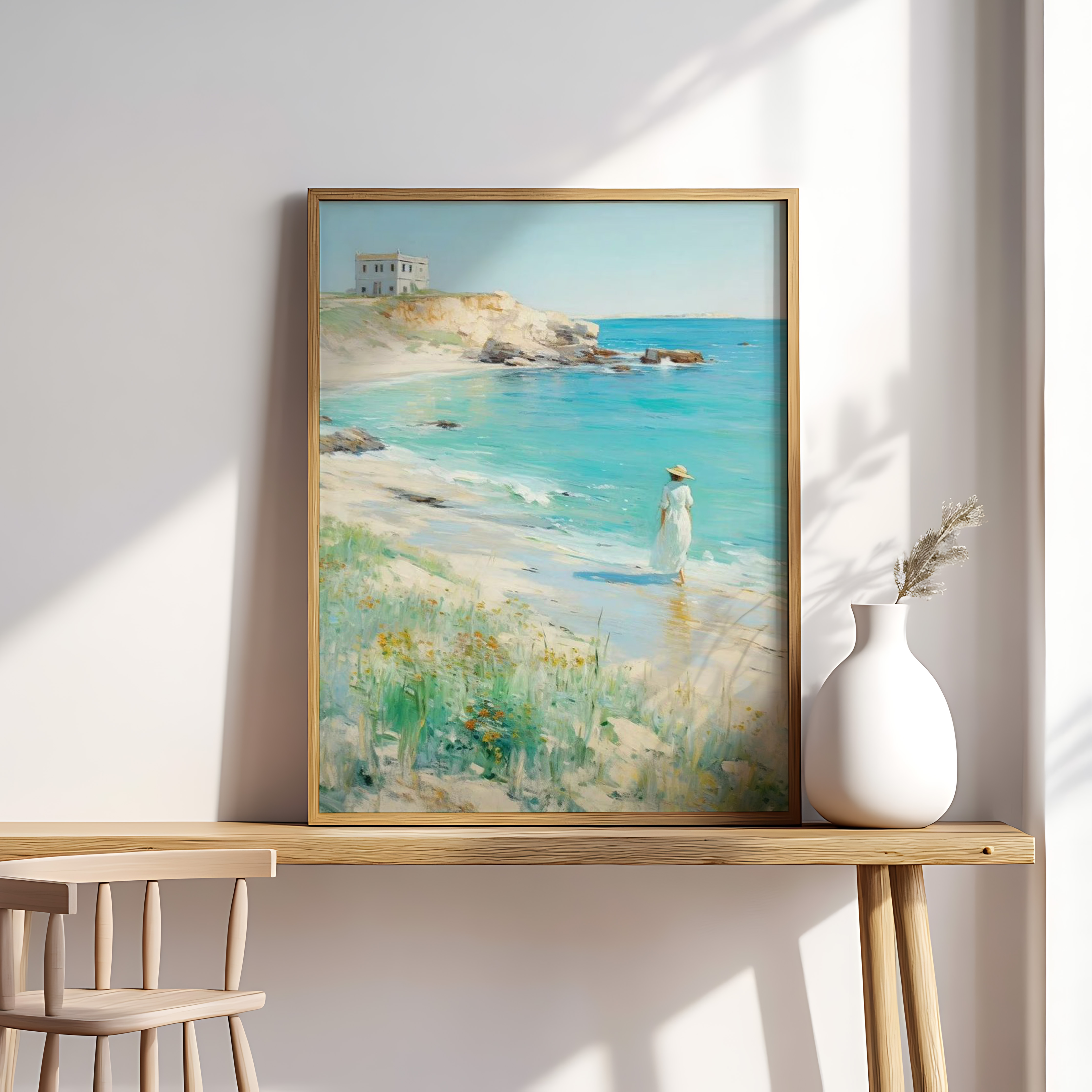 Shoreline Stroll – Serene Coastal Daylight Wall Art
