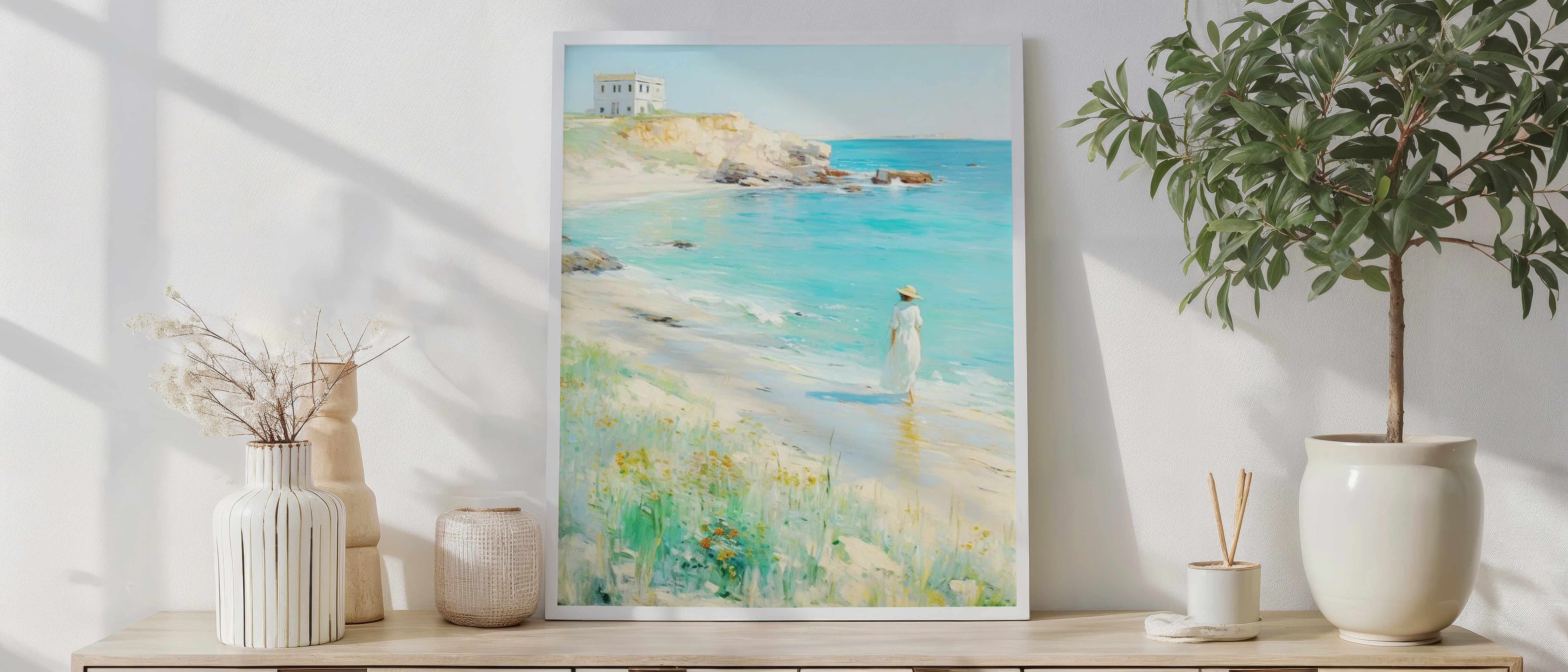 Shoreline Stroll – Serene Coastal Daylight Wall Art