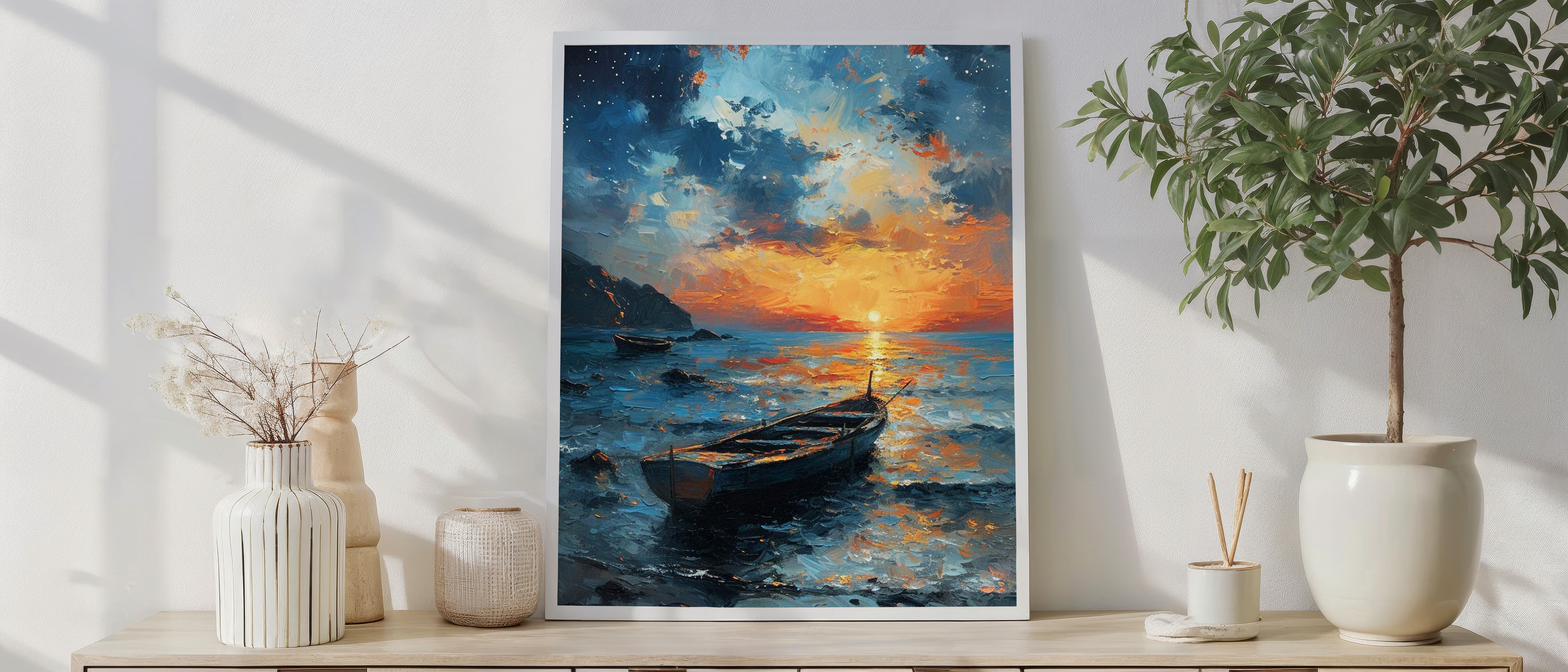 Starlit Sunset Over the Shore