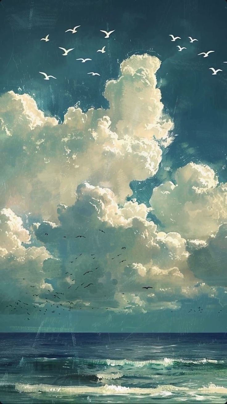 Skyward Serenity: Birds Over a Tranquil Sea