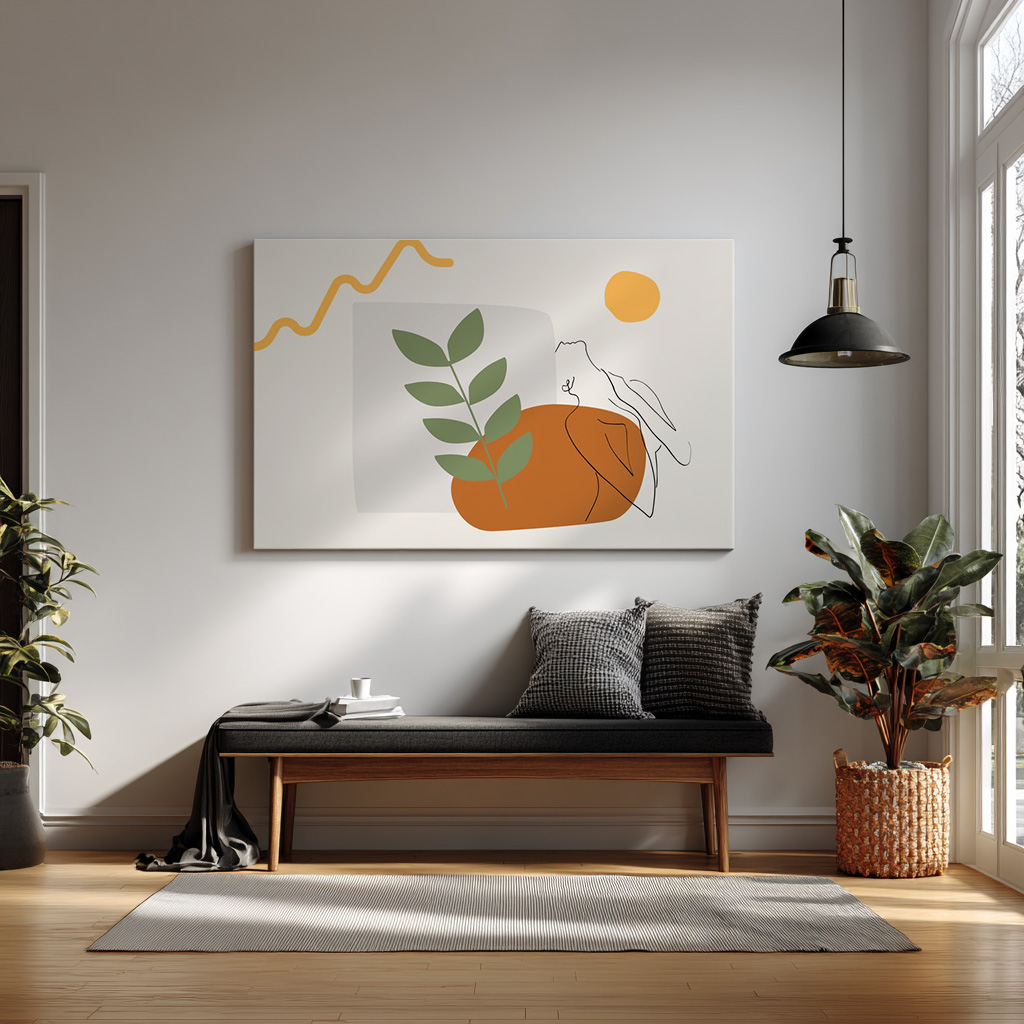 Abstract Botanical Line Art – Minimalist Modern Woman & Leaf Print