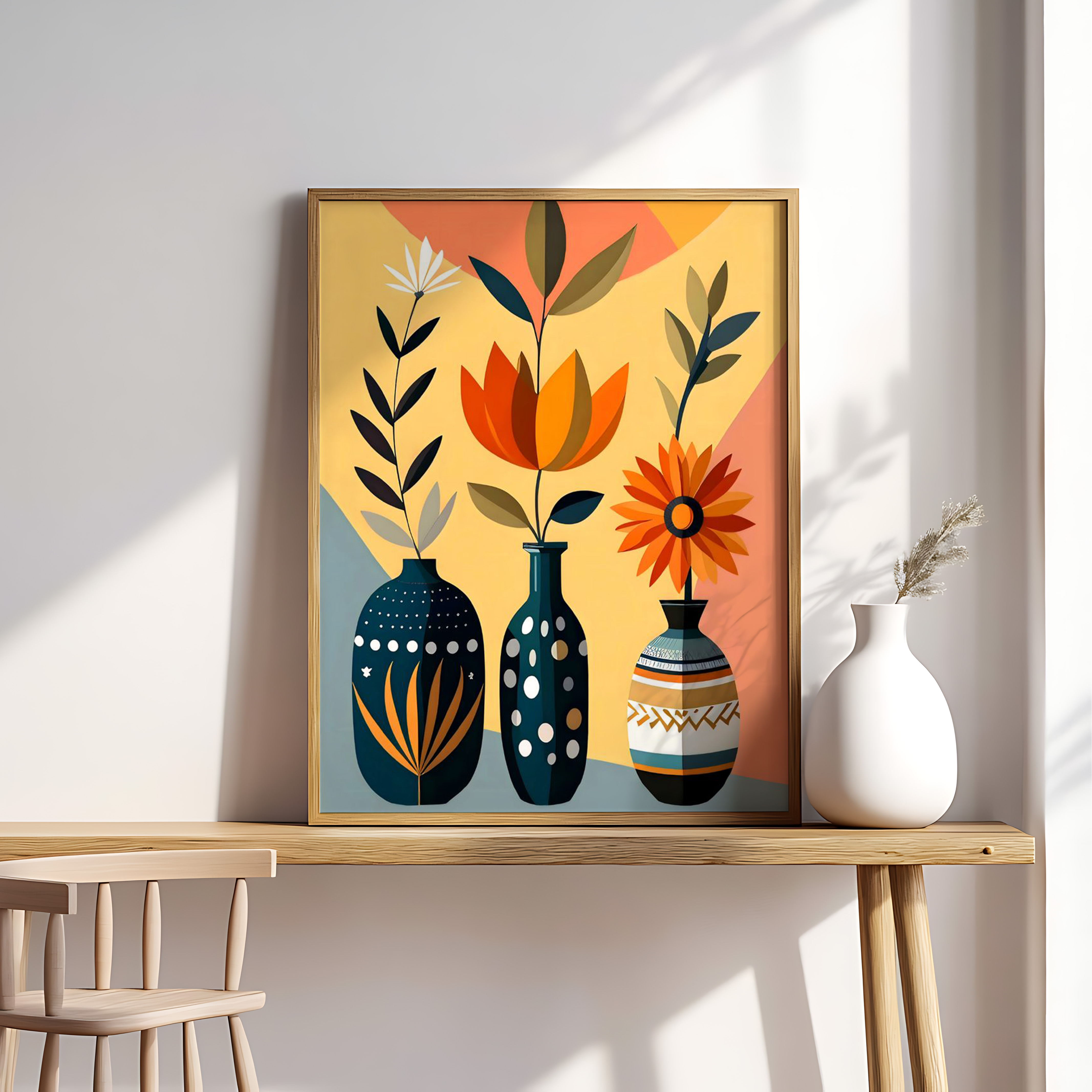 Modern Floral Vase Art Print – Colorful Boho Wall Décor