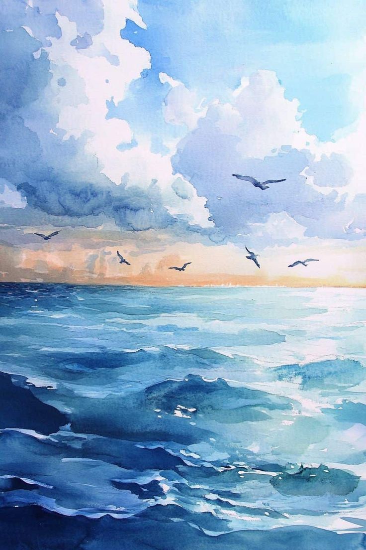 Endless Horizon – Serene Ocean Watercolor Wall Art
