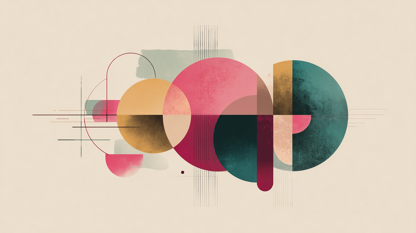 Modern Geometric Wall Art – Abstract Mid-Century Shapes Print in Teal, Pink & Mustard