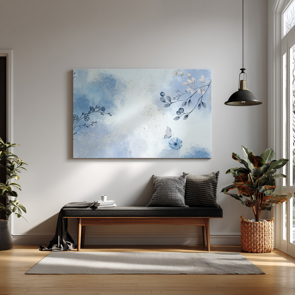 Blue Floral Watercolor Background – Elegant Botanical Art Printable Wall Decor