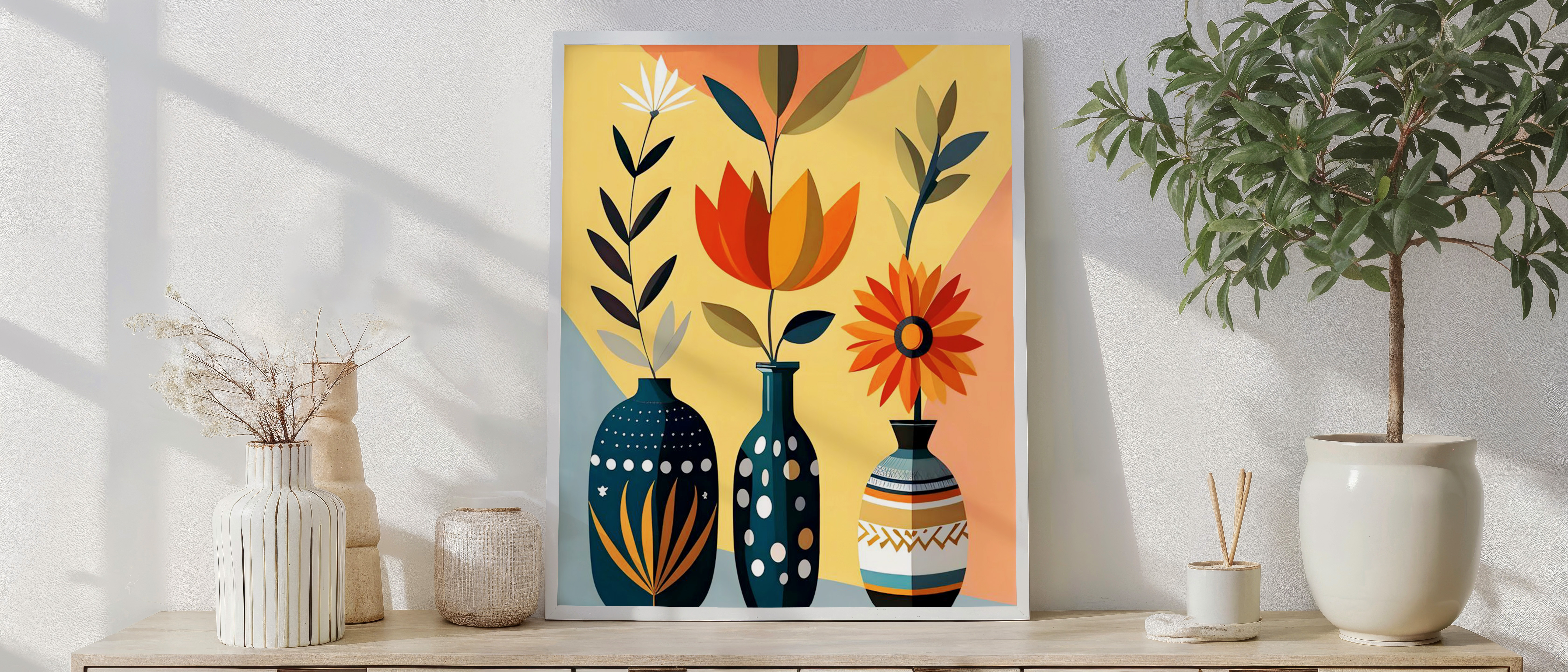 Modern Floral Vase Art Print – Colorful Boho Wall Décor