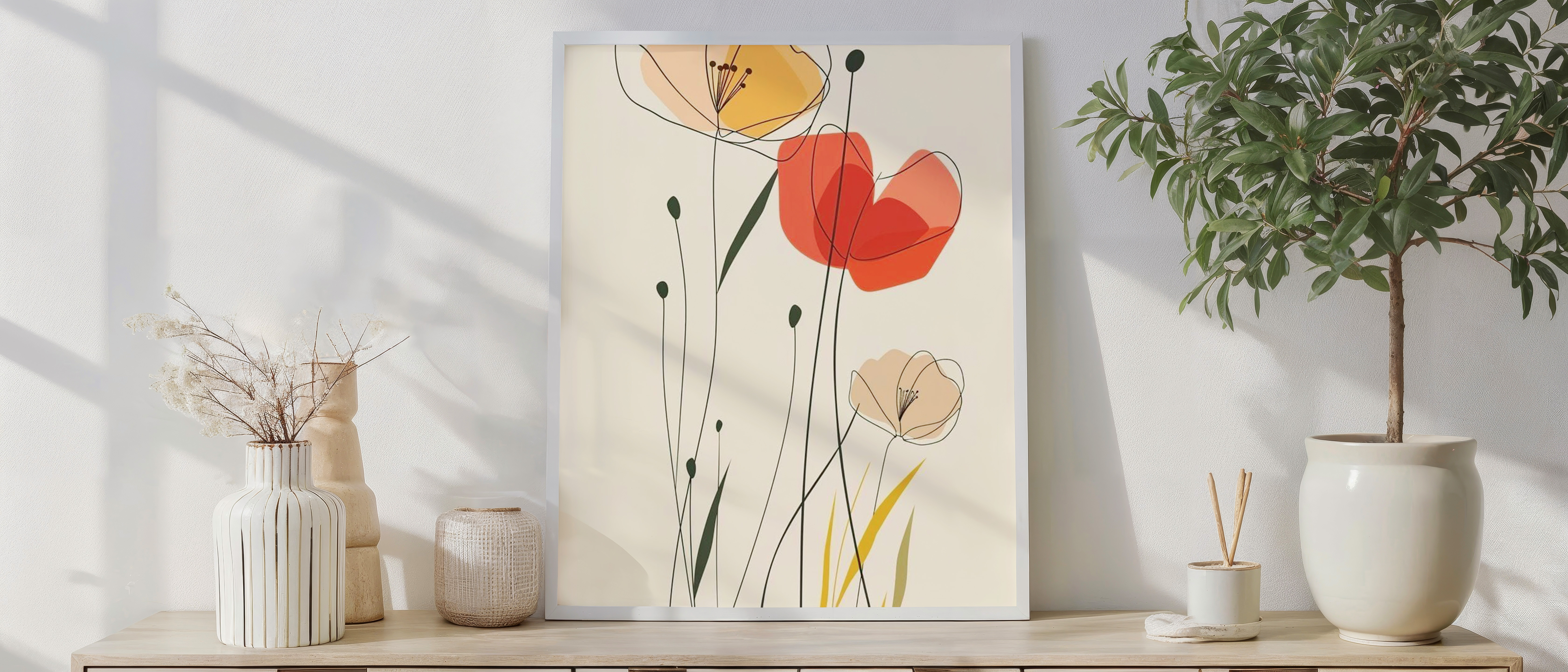 Minimalist Line Art Floral Print – Modern Poppy & Wildflower Wall Art