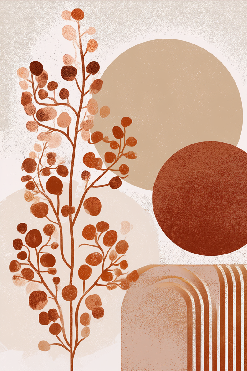 Abstract Botanical Wall Art – Terracotta and Beige Minimal Design