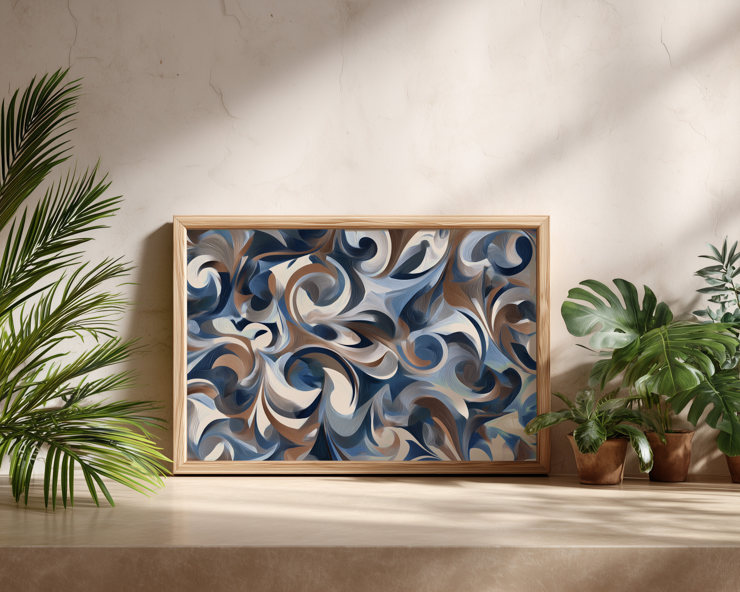 Abstract Swirl Pattern Wall Art – Modern Blue & Brown Design