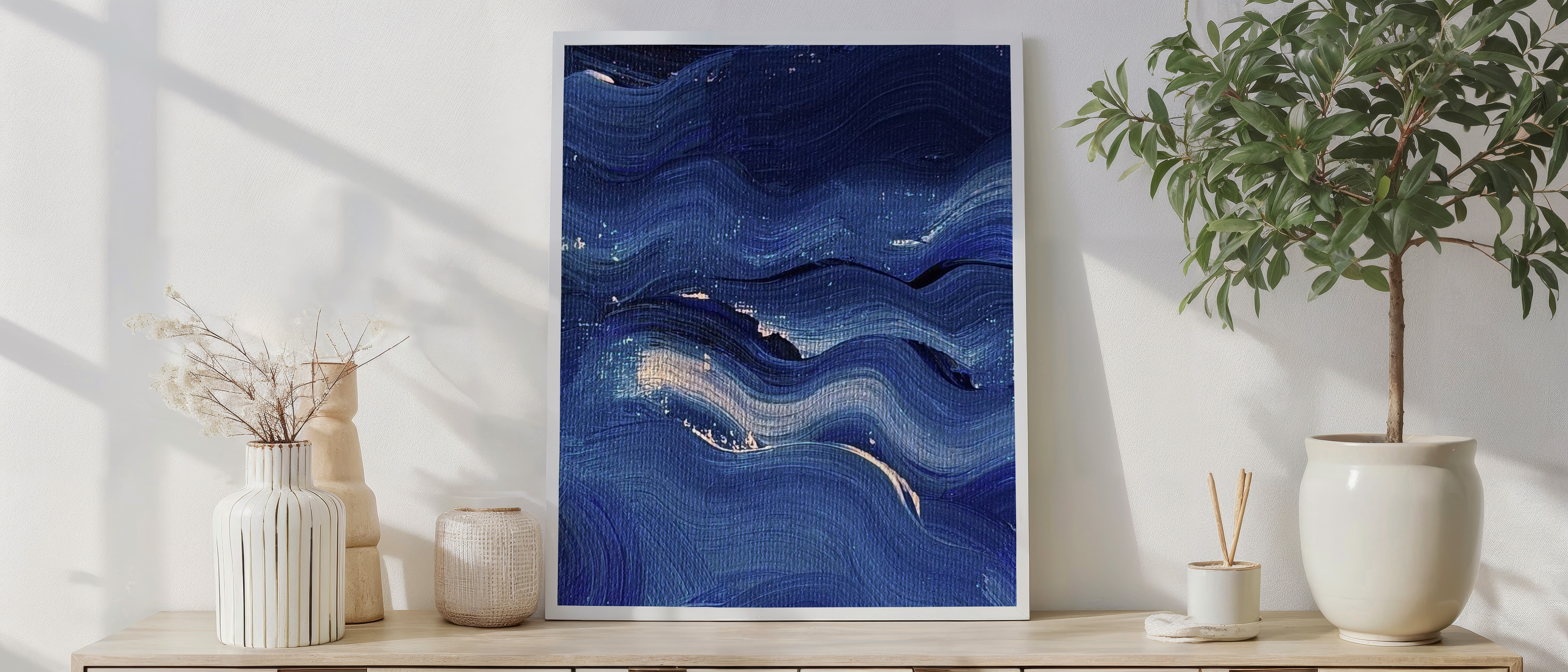 Midnight Waves – Abstract Deep Ocean Brushstroke Art