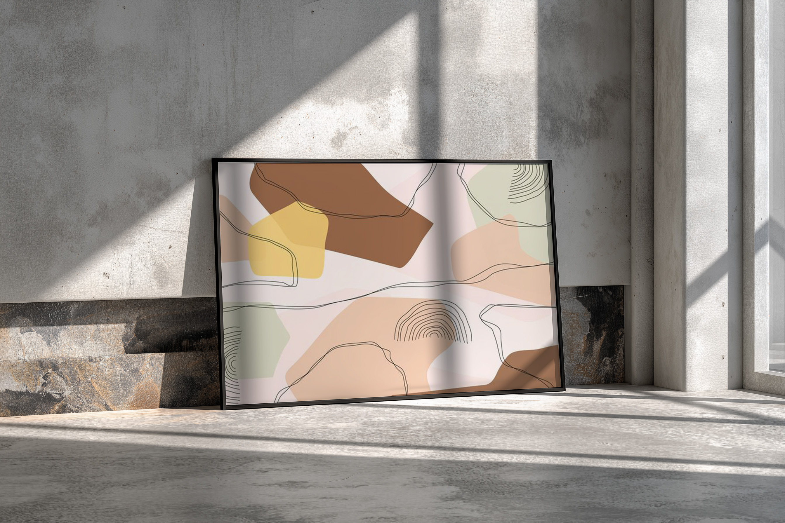 Modern Abstract Line Art Printable | Neutral Minimalist Shapes Wall Art | Contemporary Scandinavian Decor