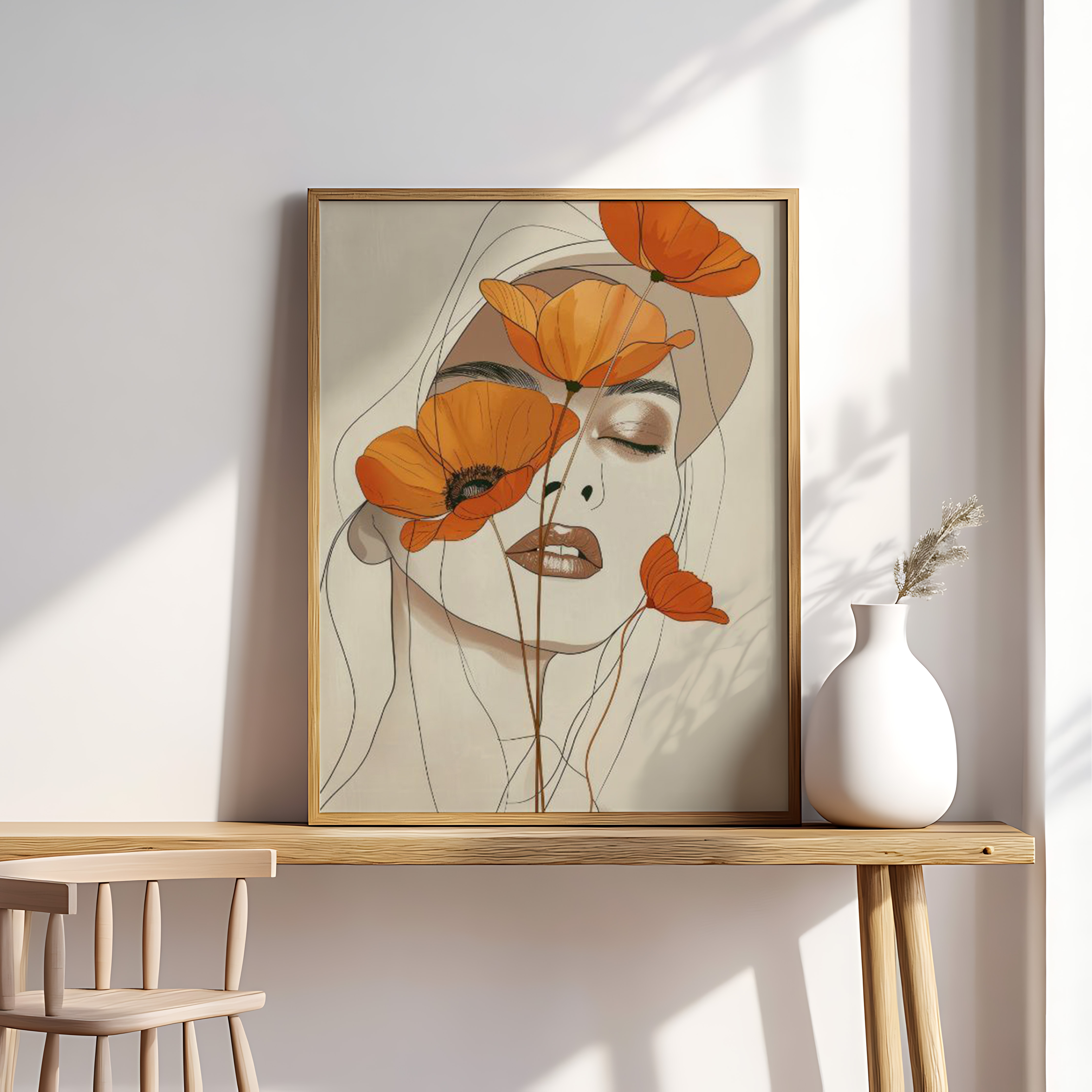 Floral Woman Line Art Print – Modern Aesthetic Feminine Wall Décor