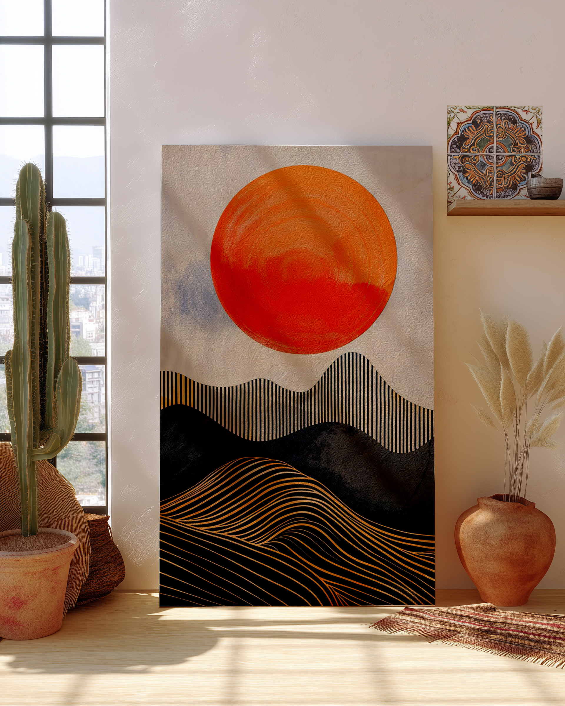 Modern Abstract Sun & Waves Art Print – Bold Minimalist Wall Décor